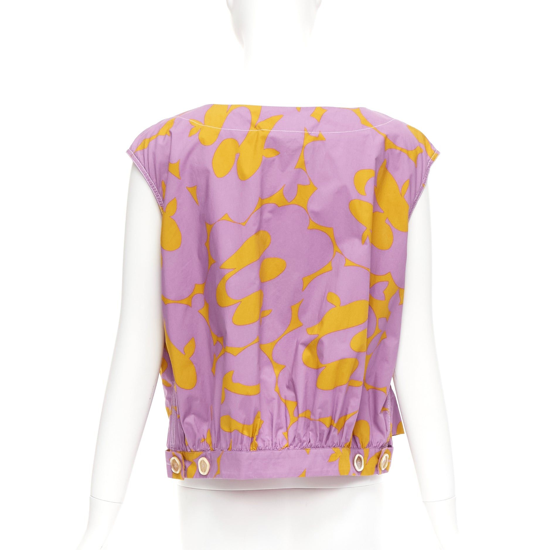 Marni MARNI 100% cotton purple mustard abstract floral overstitched boxy vest IT38 XS Size XS / US 0-2 / IT 36-38 - 5 Thumbnail