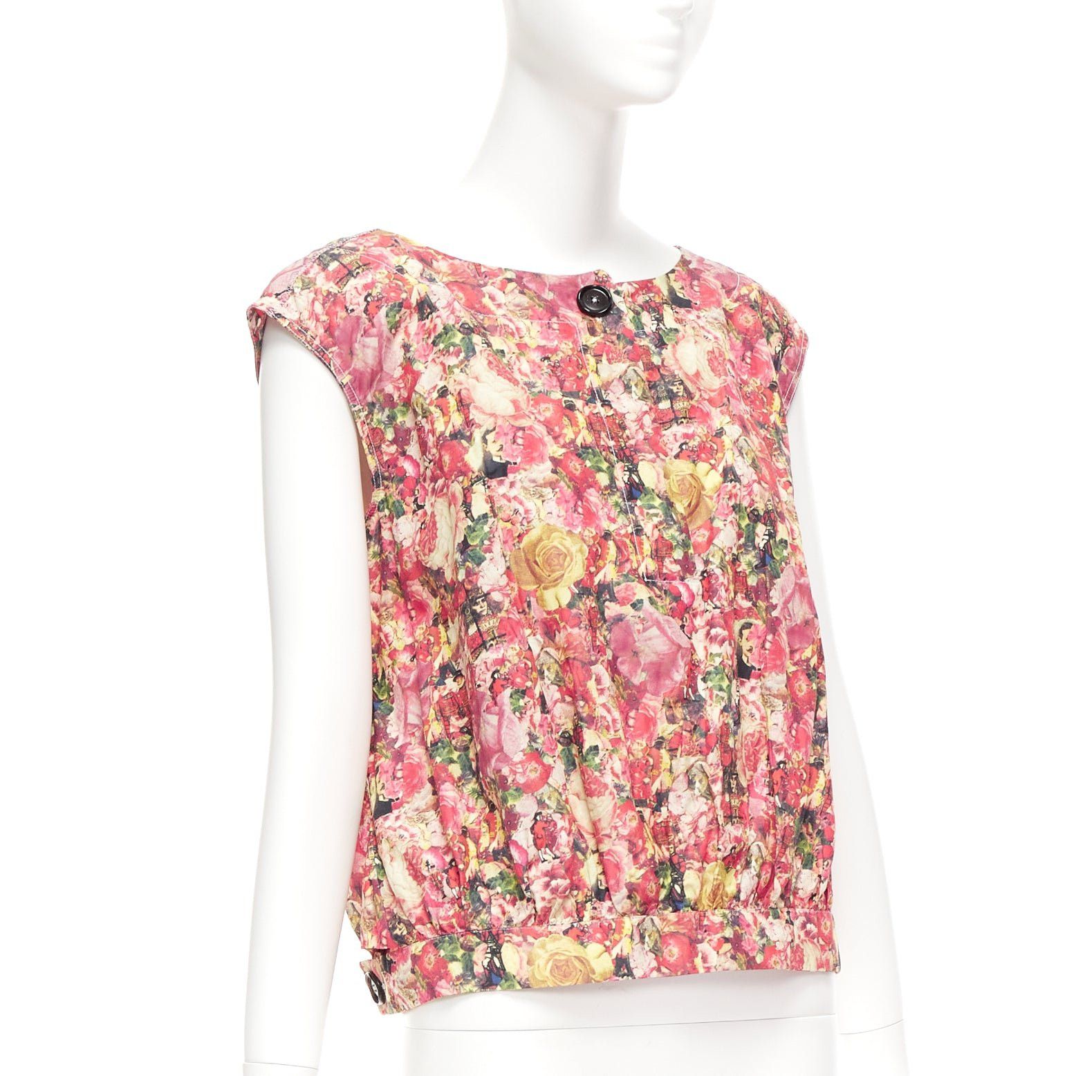 Marni MARNI pink green floral print black button boxy vest top IT38 XS Size XS / US 0-2 / IT 36-38 - 3 Thumbnail