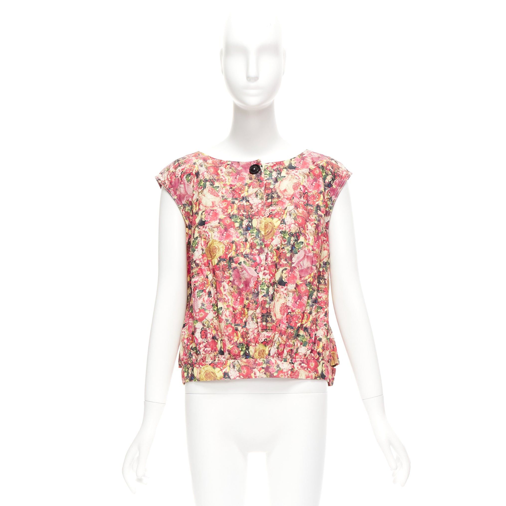 Marni MARNI pink green floral print black button boxy vest top IT38 XS Size XS / US 0-2 / IT 36-38 - 9 Thumbnail