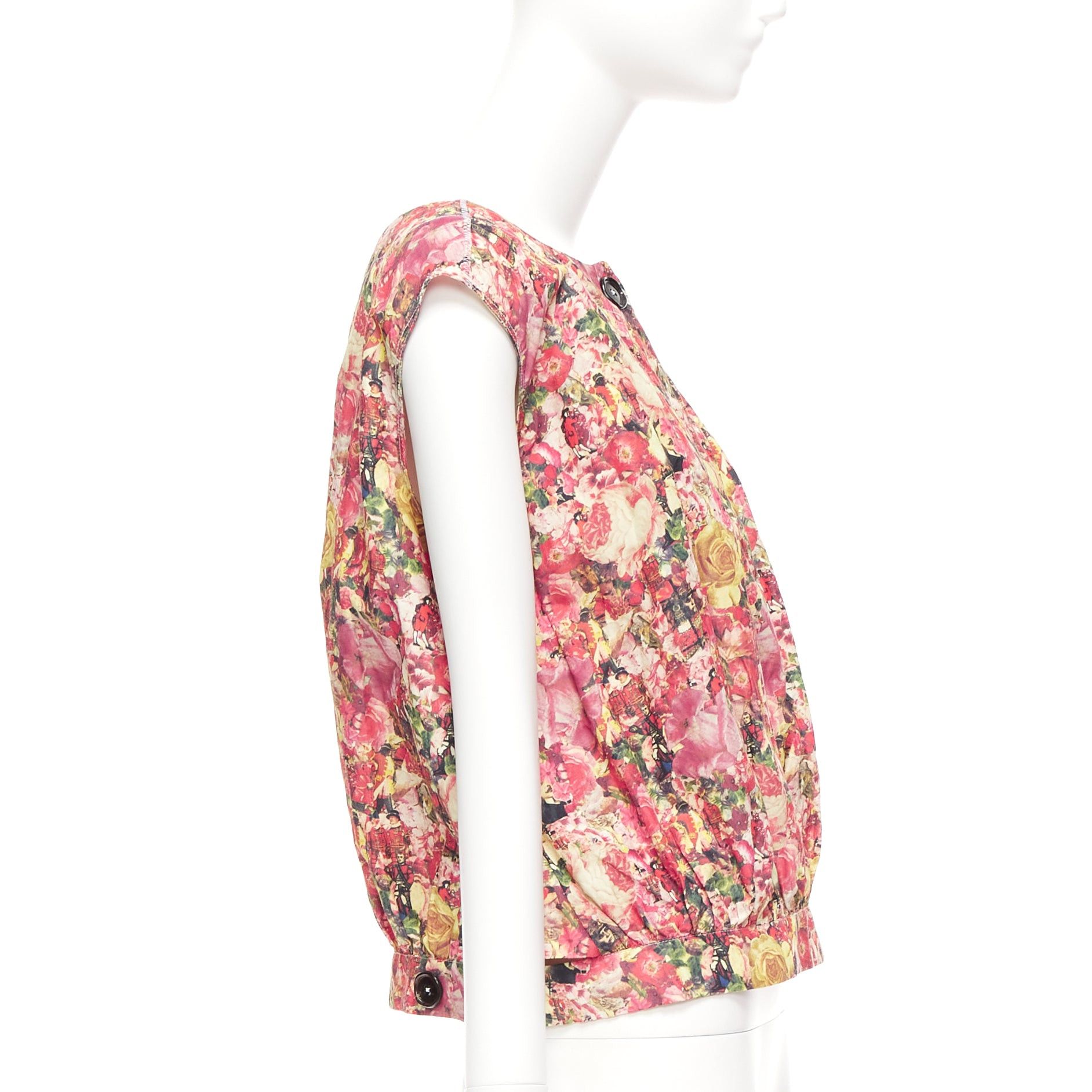 Marni MARNI pink green floral print black button boxy vest top IT38 XS Size XS / US 0-2 / IT 36-38 - 4 Thumbnail
