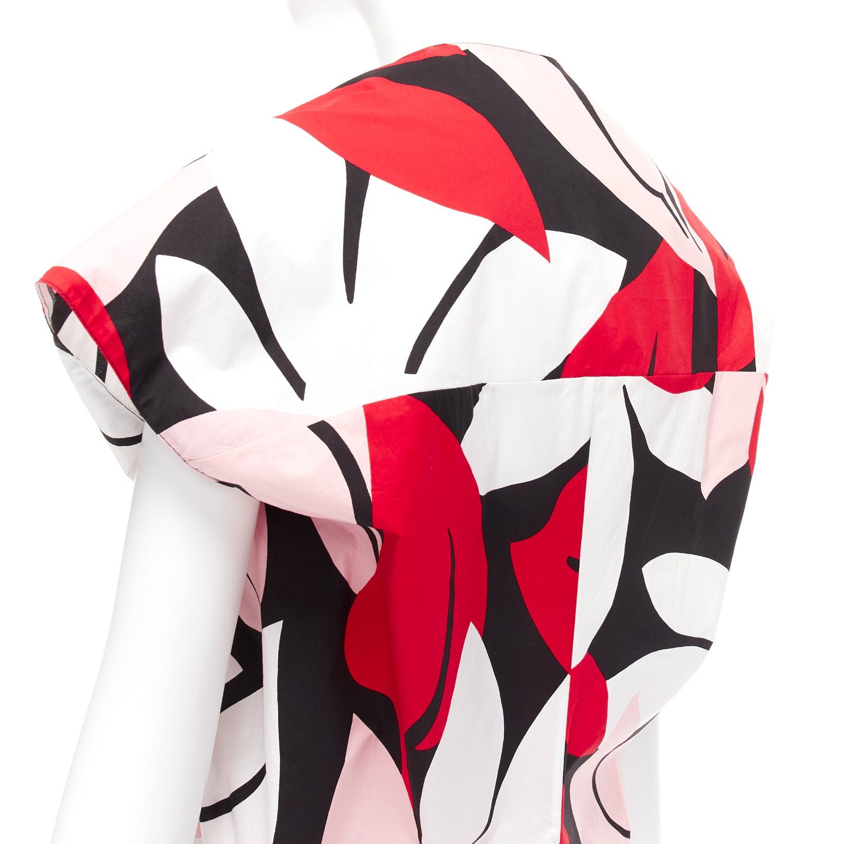 Marni MARNI red black white 100% cotton geometric print cap sleeve boxy top IT38 XS Size XS / US 0-2 / IT 36-38 - 2 Thumbnail