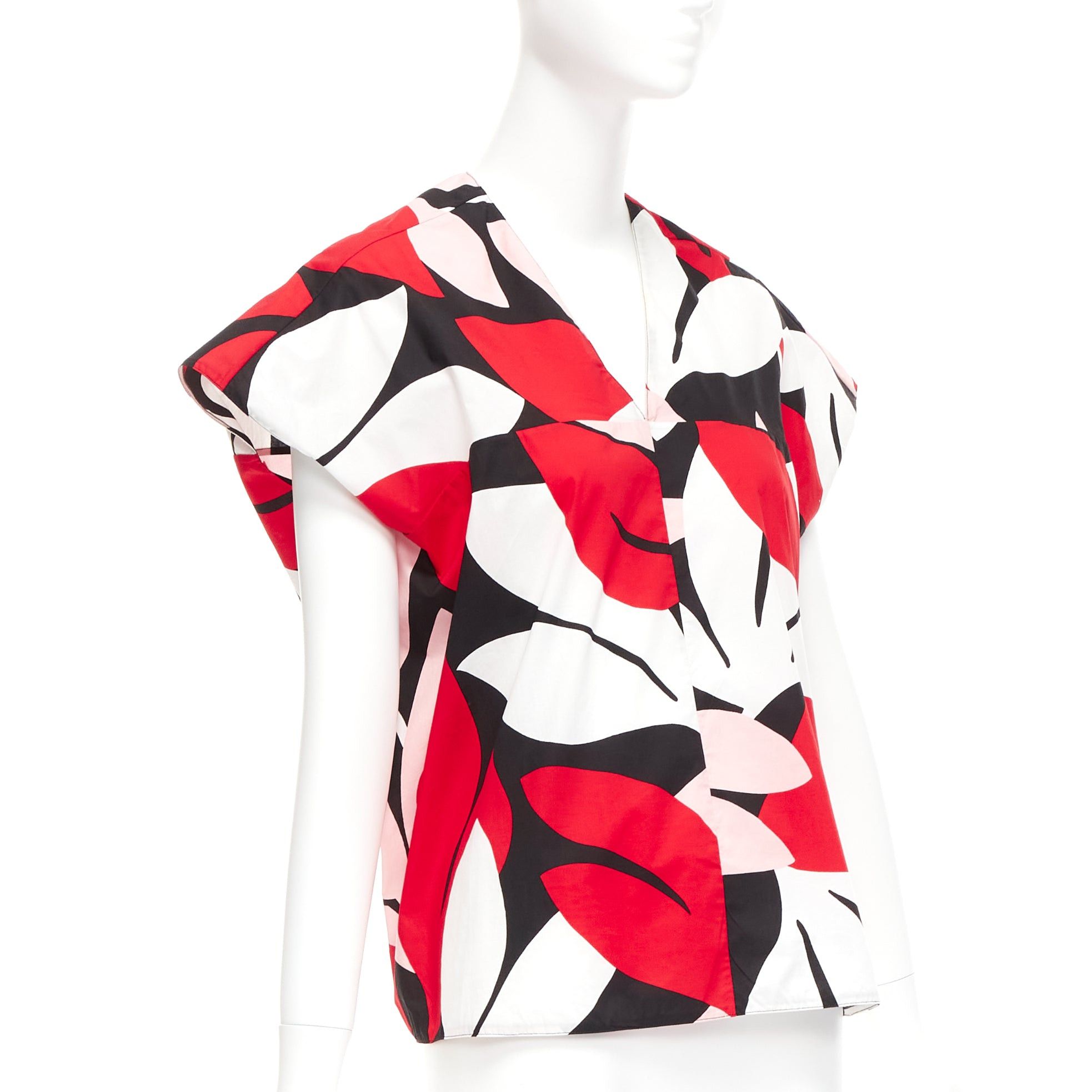 Marni MARNI red black white 100% cotton geometric print cap sleeve boxy top IT38 XS Size XS / US 0-2 / IT 36-38 - 3 Thumbnail