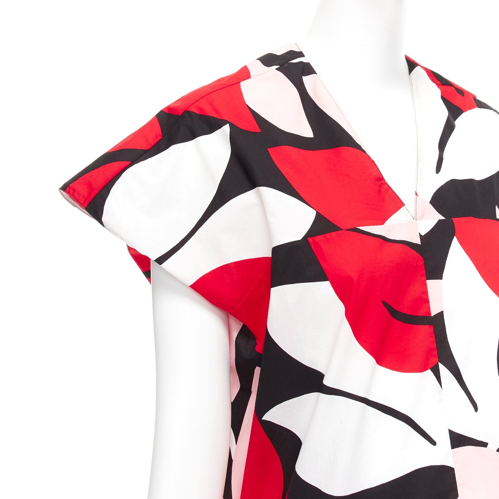 Marni MARNI red black white 100% cotton geometric print cap sleeve boxy top IT38 XS Size XS / US 0-2 / IT 36-38 - 7 Thumbnail