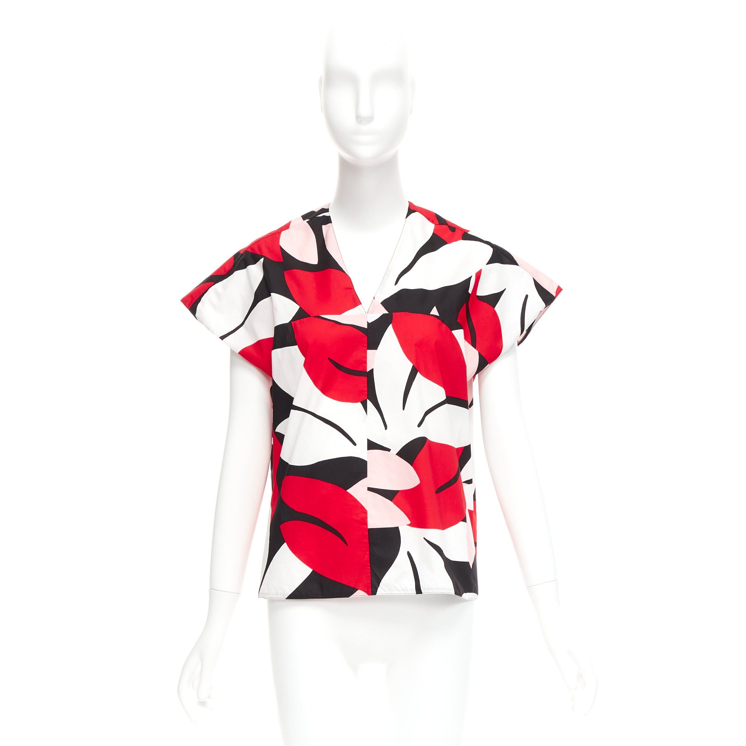 Marni MARNI red black white 100% cotton geometric print cap sleeve boxy top IT38 XS Size XS / US 0-2 / IT 36-38 - 9 Thumbnail