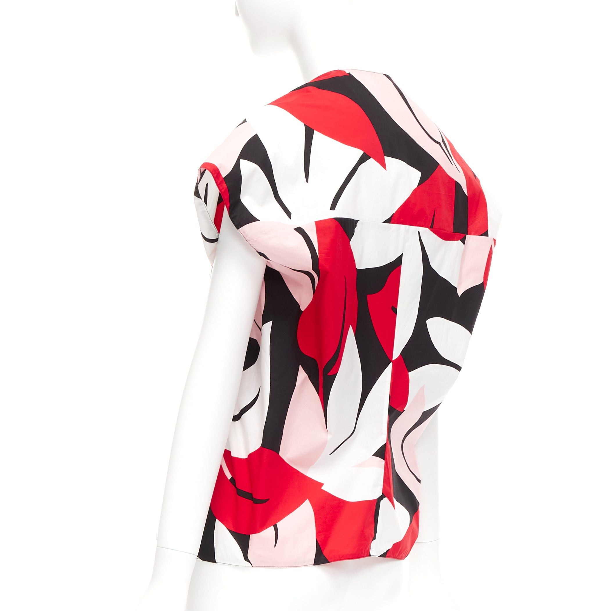 Marni MARNI red black white 100% cotton geometric print cap sleeve boxy top IT38 XS Size XS / US 0-2 / IT 36-38 - 6 Thumbnail