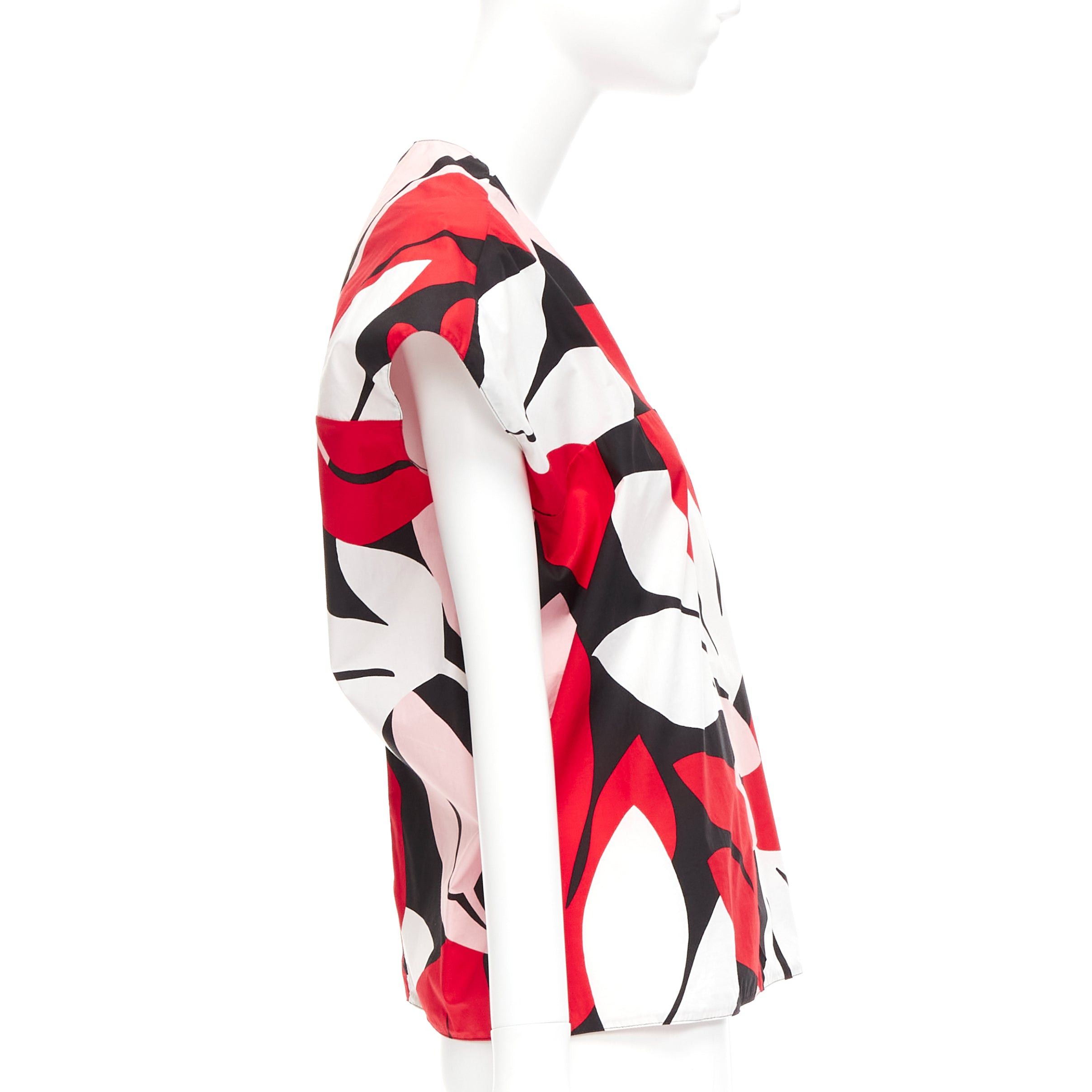 Marni MARNI red black white 100% cotton geometric print cap sleeve boxy top IT38 XS Size XS / US 0-2 / IT 36-38 - 4 Thumbnail