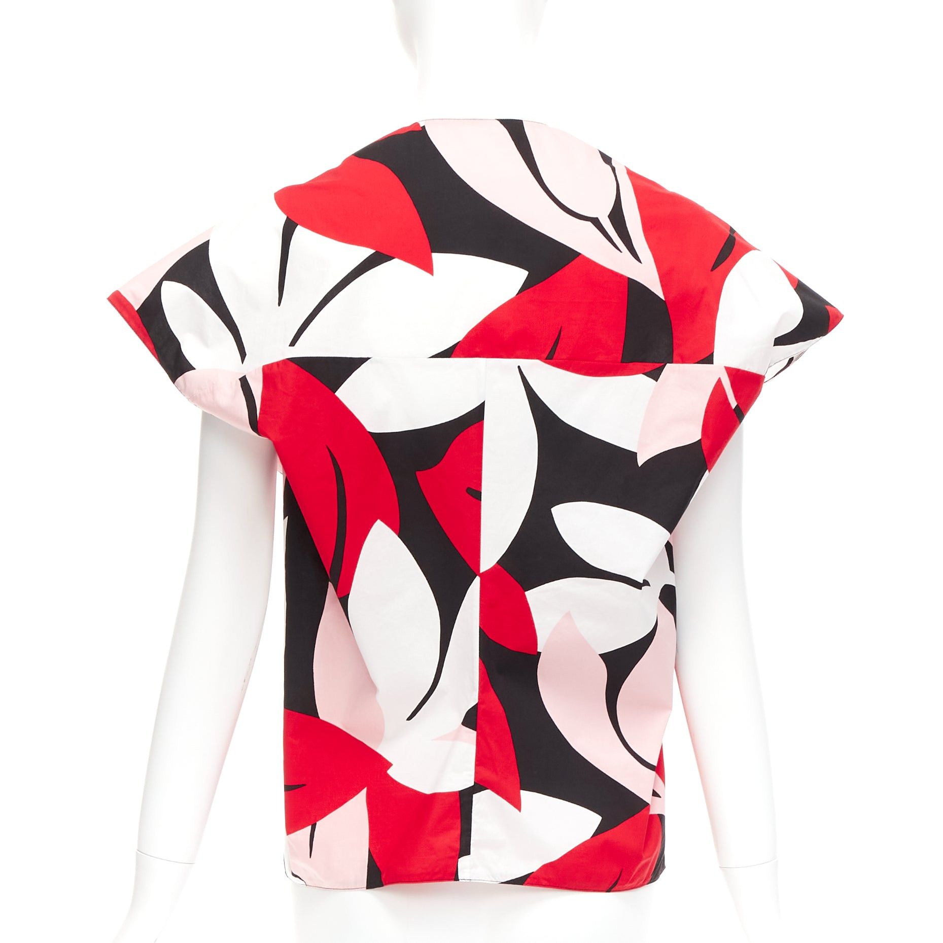 Marni MARNI red black white 100% cotton geometric print cap sleeve boxy top IT38 XS Size XS / US 0-2 / IT 36-38 - 5 Thumbnail