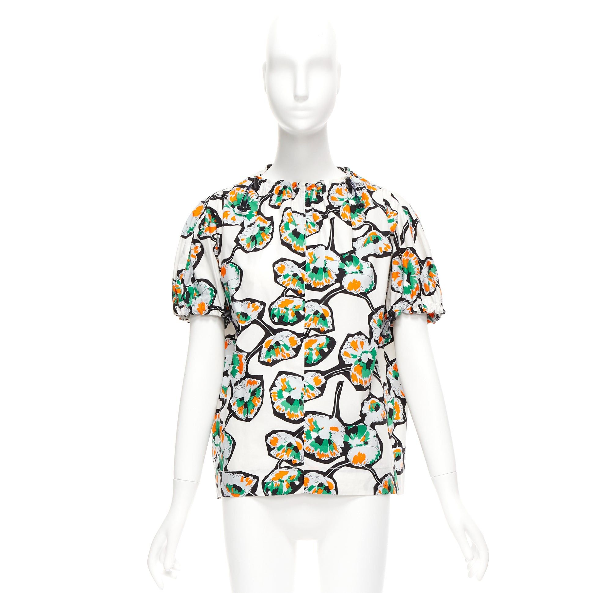 Marni MARNI green orange floral print drawstring loop toggle shirt IT40 S Size S / US 4 / IT 40 - 9 Thumbnail