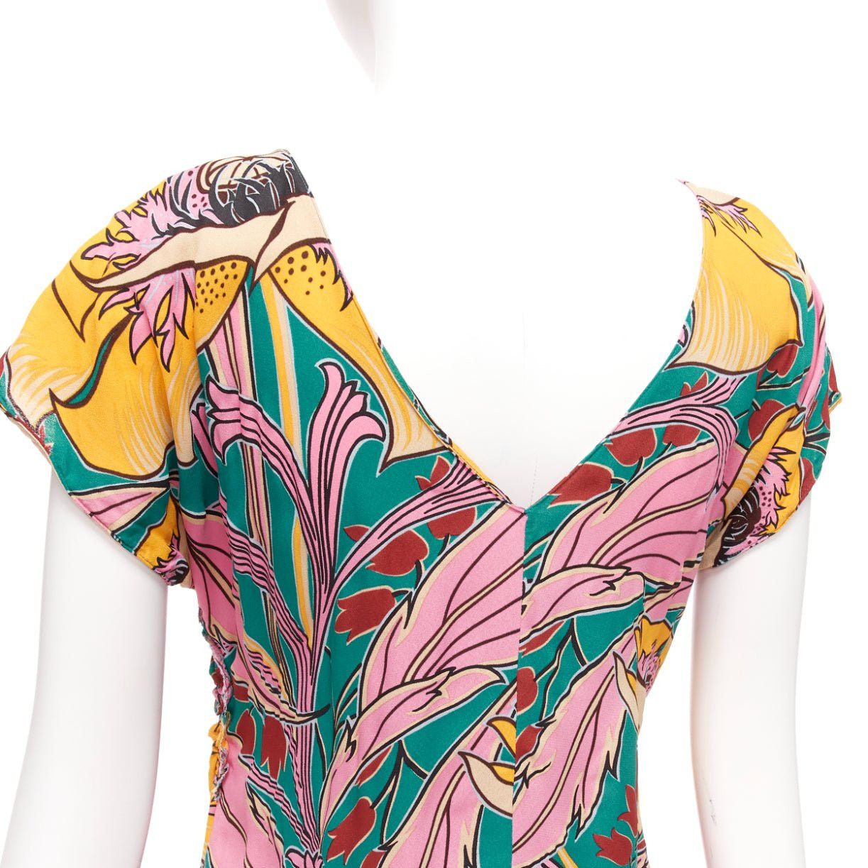 Marni MARNI pink green floral illustration print gathered side cap sleeve top IT38 XS Size XS / US 0-2 / IT 36-38 - 7 Thumbnail