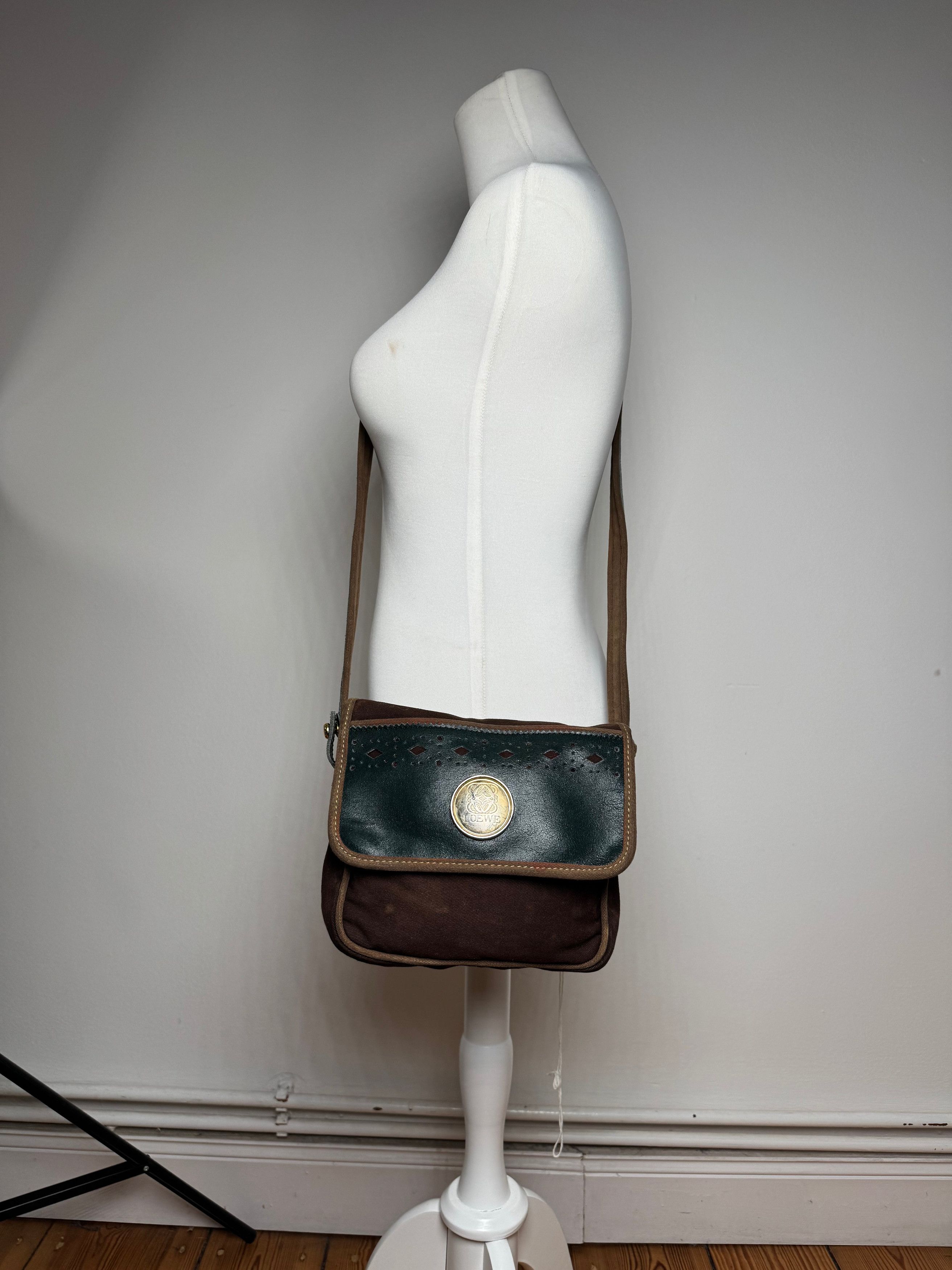 Loewe Vintage Madrid Canvas Leather bag green Brown Size ONE SIZE - 4 Thumbnail