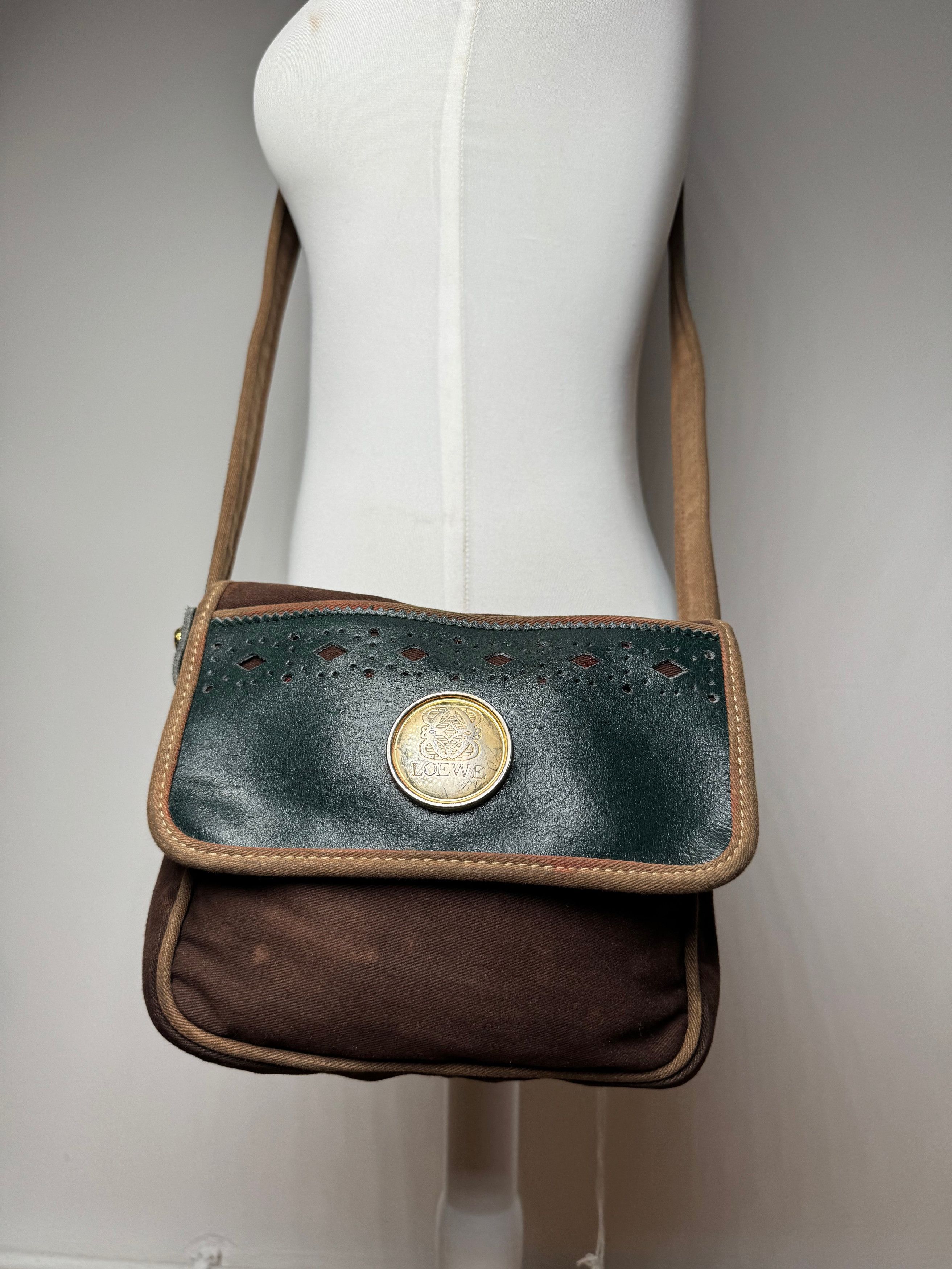 Loewe Vintage Madrid Canvas Leather bag green Brown Size ONE SIZE - 13 Thumbnail