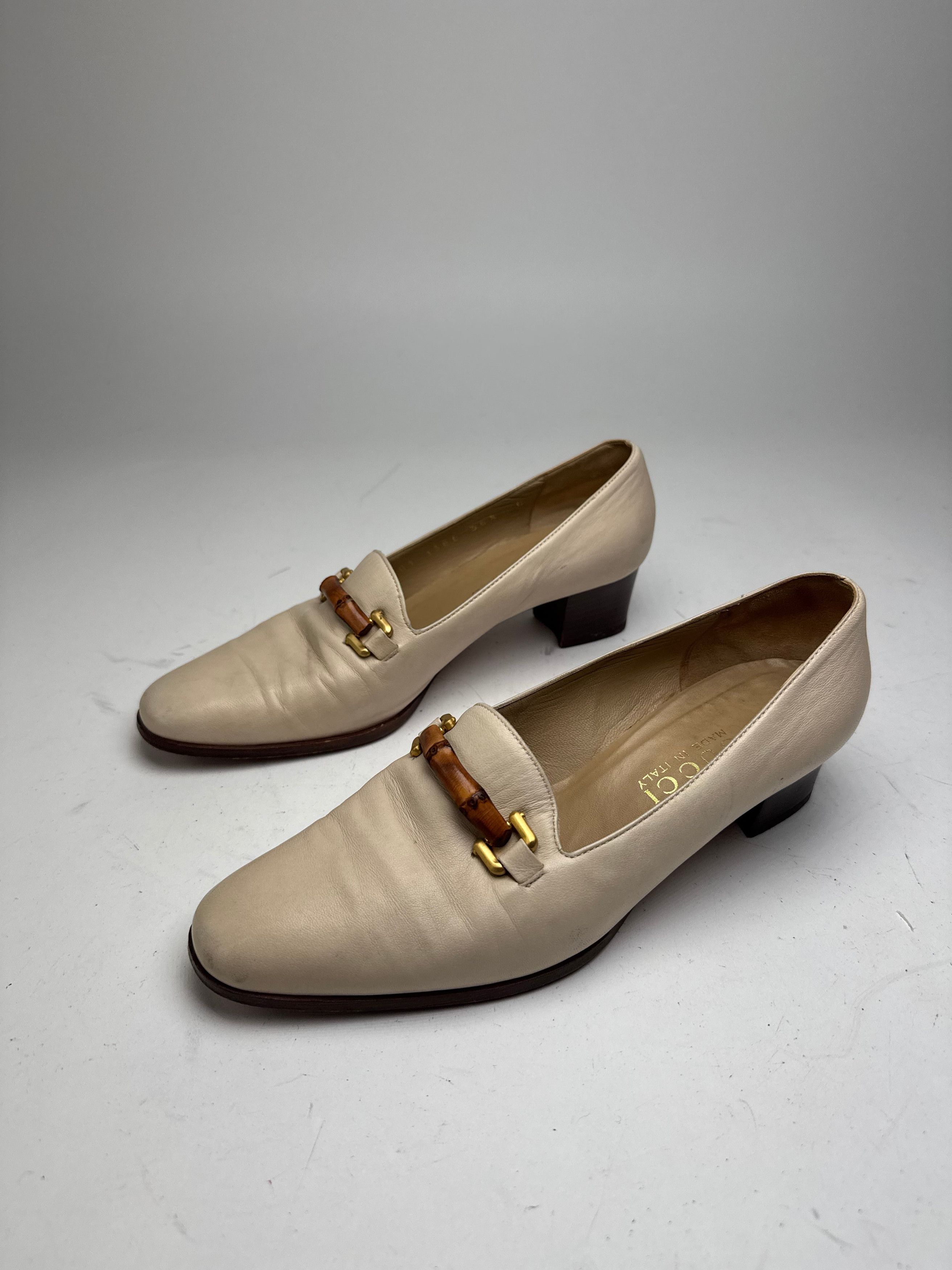Gucci Vintage Leather Bamboo Pumps 36,5 Beige Black Size US 5 / IT 35 - 5 Thumbnail