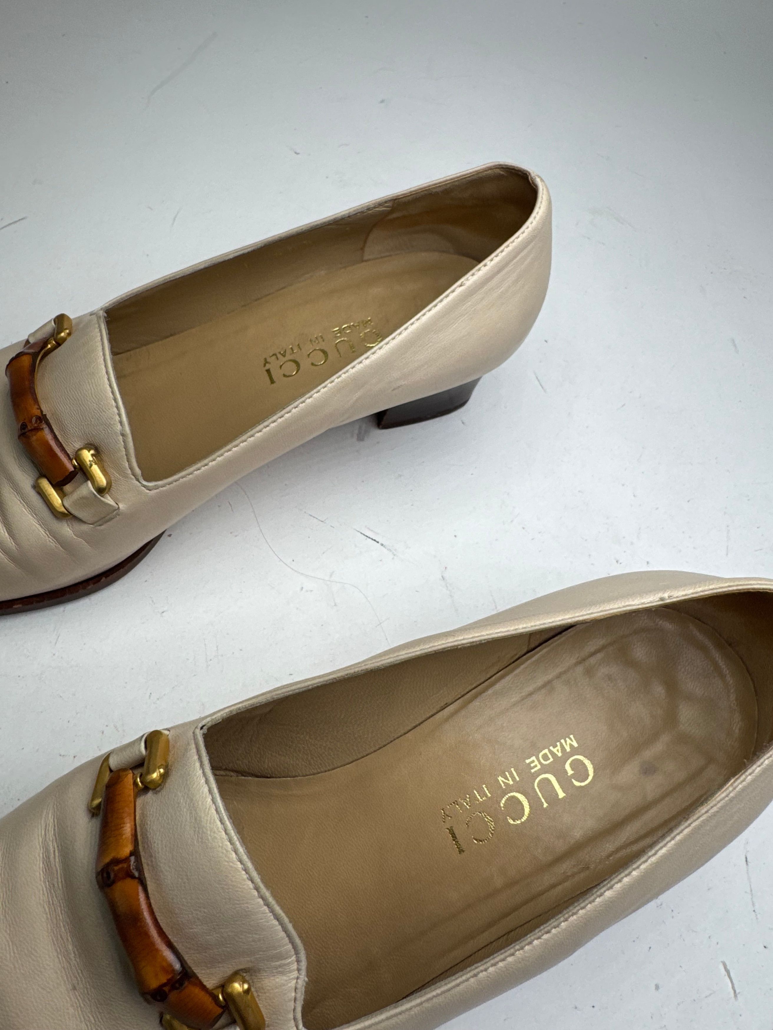 Gucci Vintage Leather Bamboo Pumps 36,5 Beige Black Size US 5 / IT 35 - 9 Thumbnail