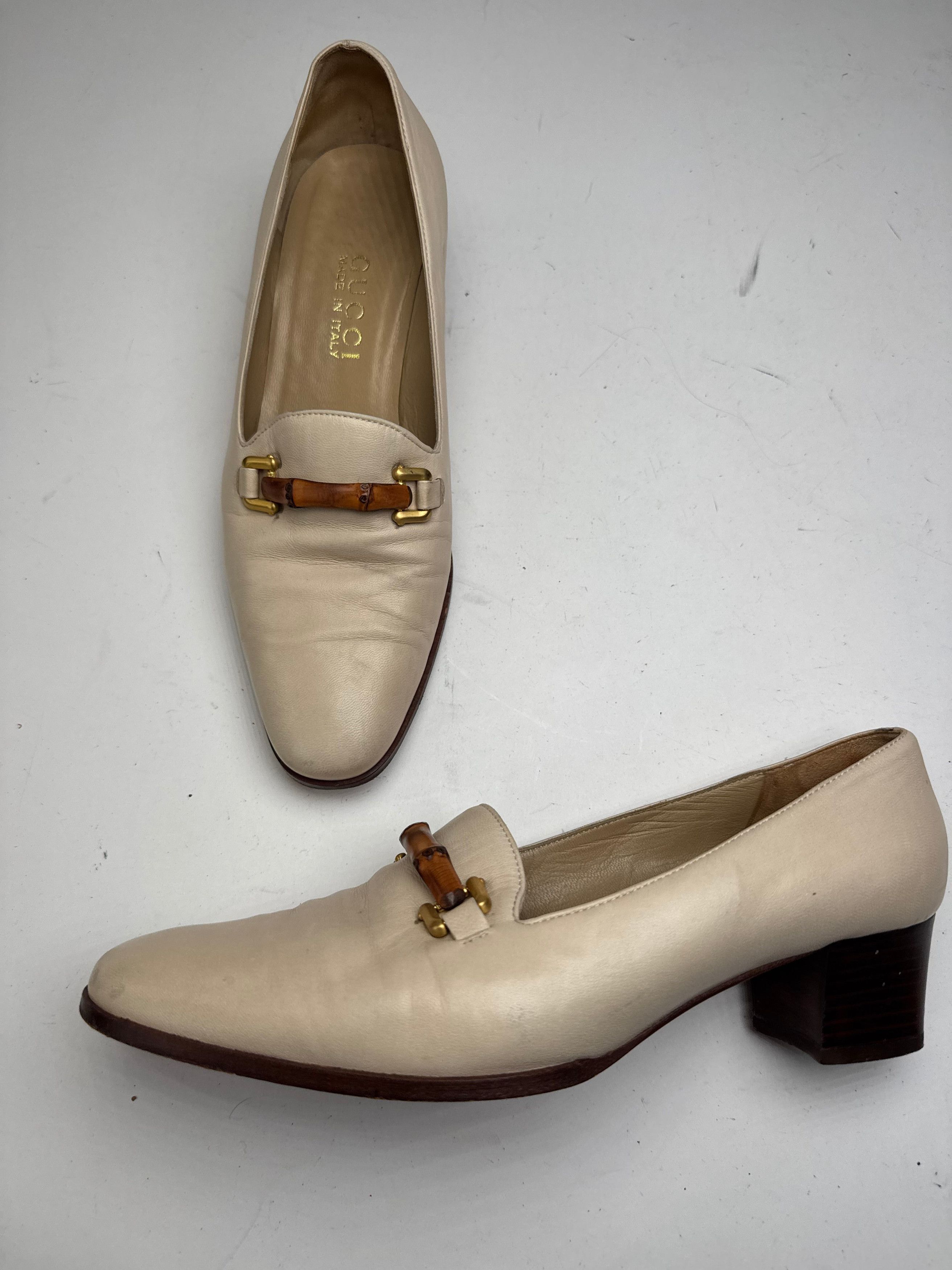 Gucci Vintage Leather Bamboo Pumps 36,5 Beige Black Size US 5 / IT 35 - 11 Thumbnail