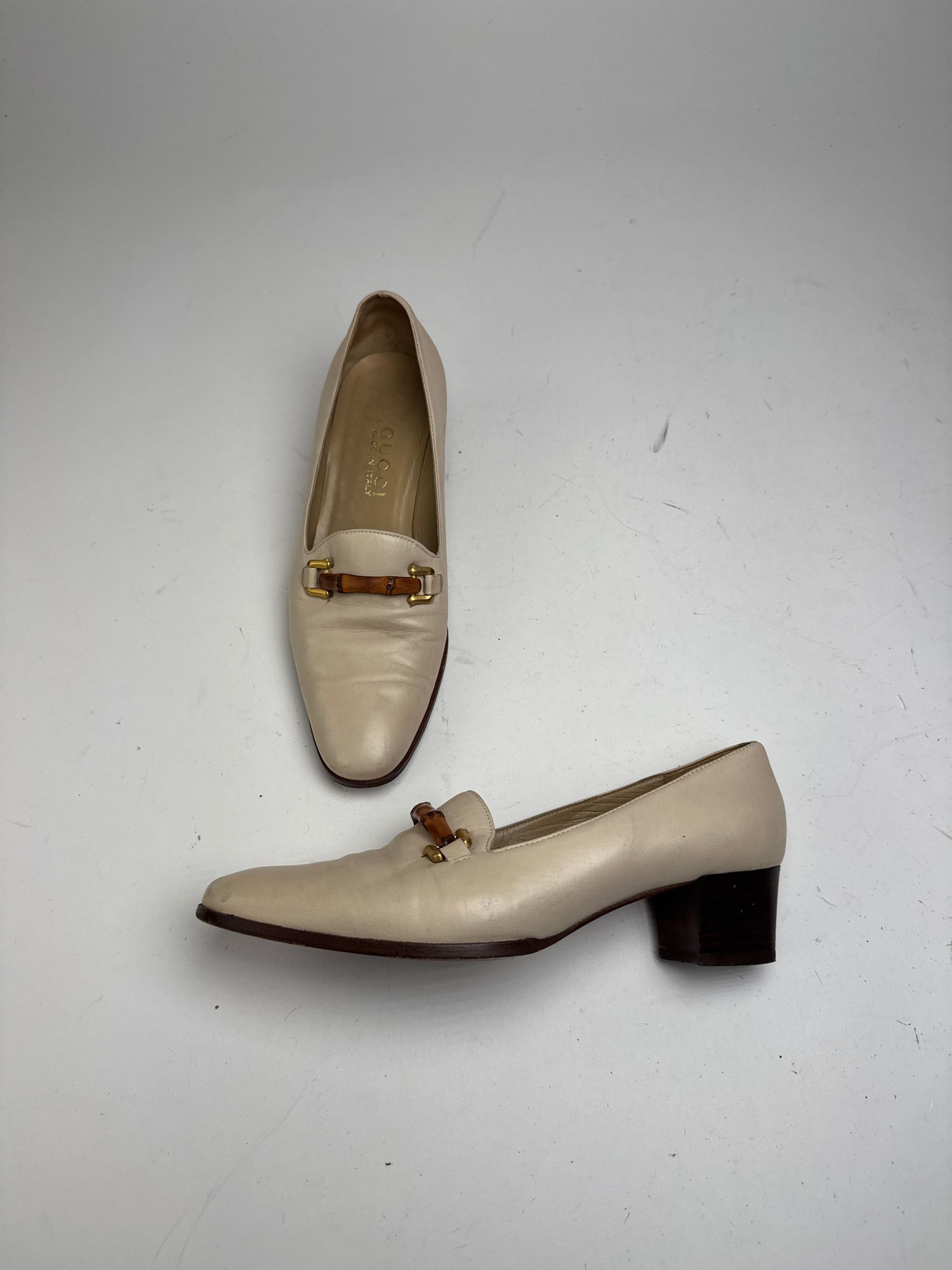 Gucci Vintage Leather Bamboo Pumps 36,5 Beige Black Size US 5 / IT 35 - 7 Thumbnail