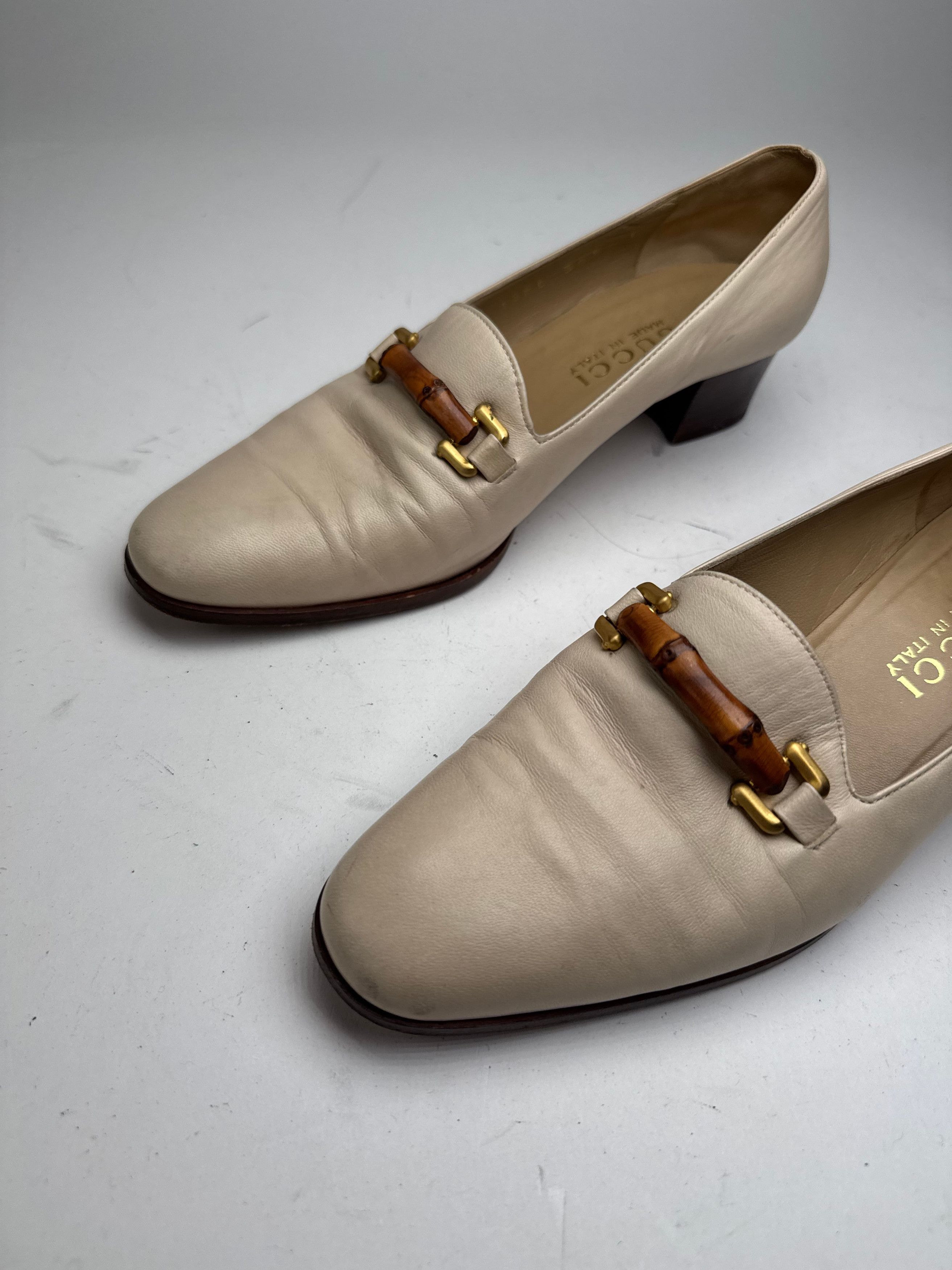 Gucci Vintage Leather Bamboo Pumps 36,5 Beige Black Size US 5 / IT 35 - 12 Thumbnail
