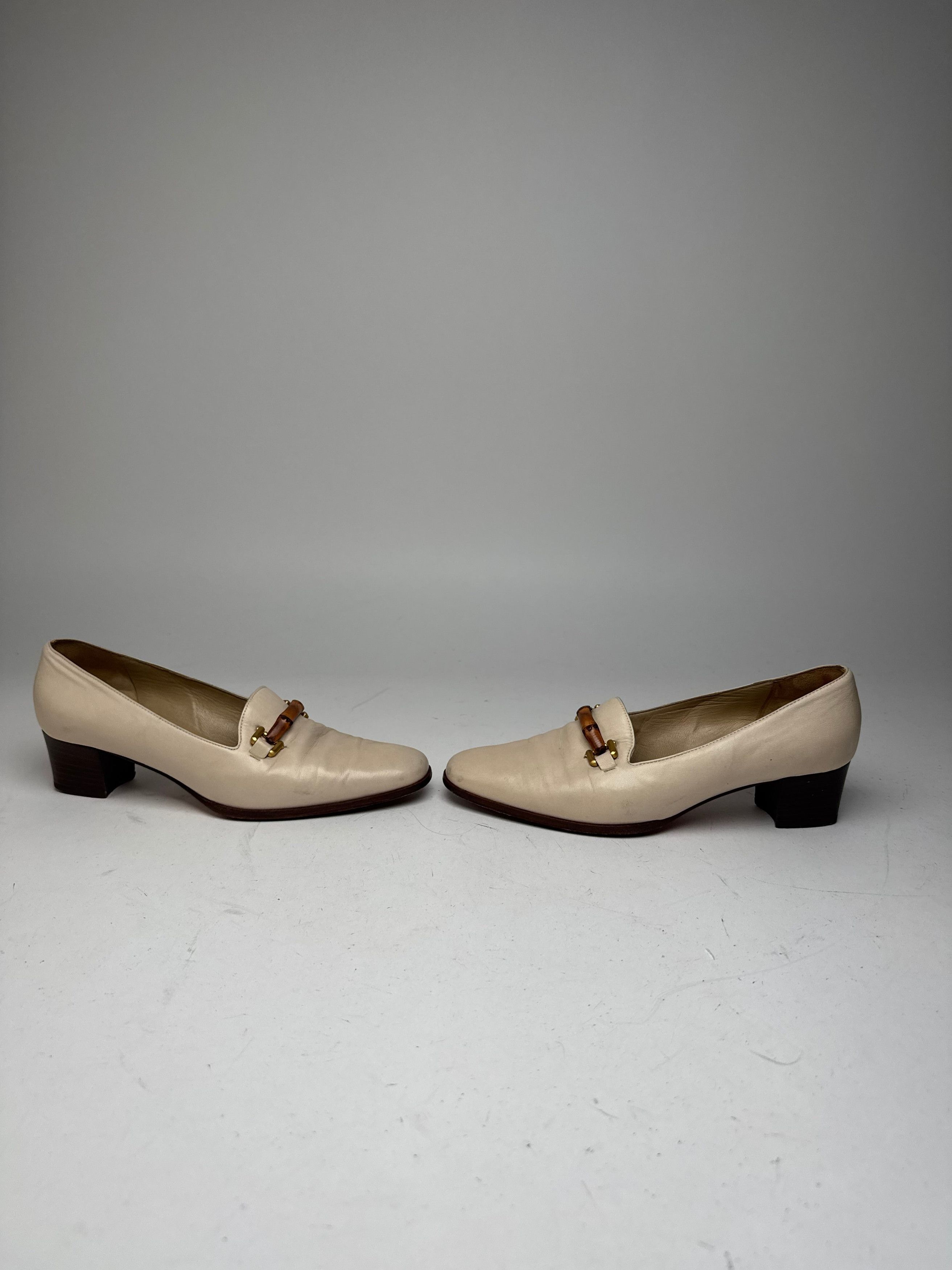Gucci Vintage Leather Bamboo Pumps 36,5 Beige Black Size US 5 / IT 35 - 4 Thumbnail