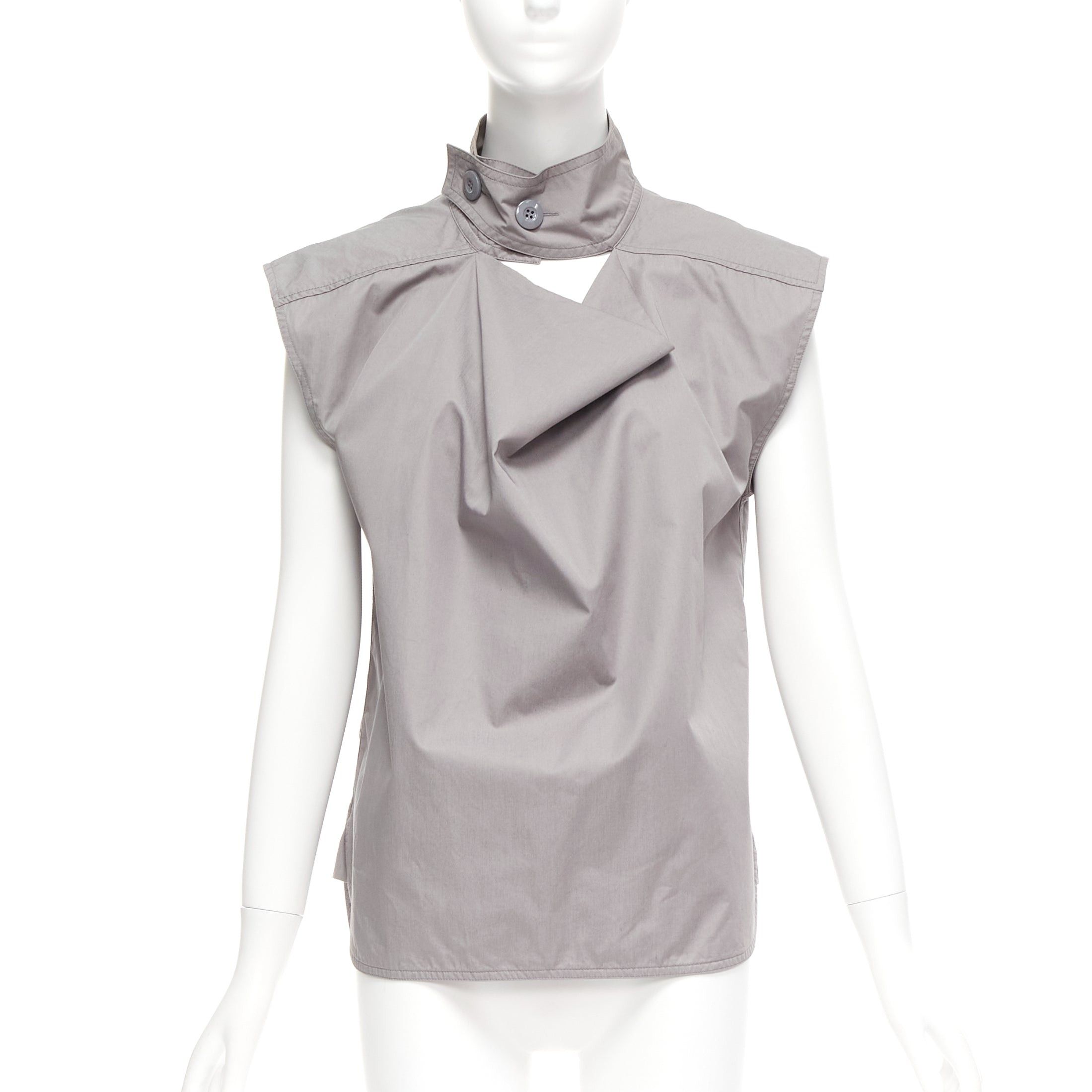 Marni MARNI grey cotton drape cut out collar utility collar boxy top IT36 XS Size XS / US 0-2 / IT 36-38 - 3 Thumbnail