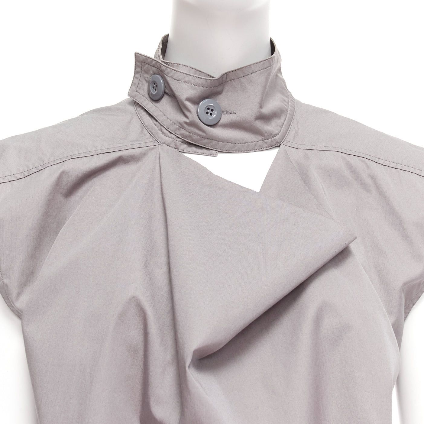 Marni MARNI grey cotton drape cut out collar utility collar boxy top IT36 XS Size XS / US 0-2 / IT 36-38 - 2 Thumbnail