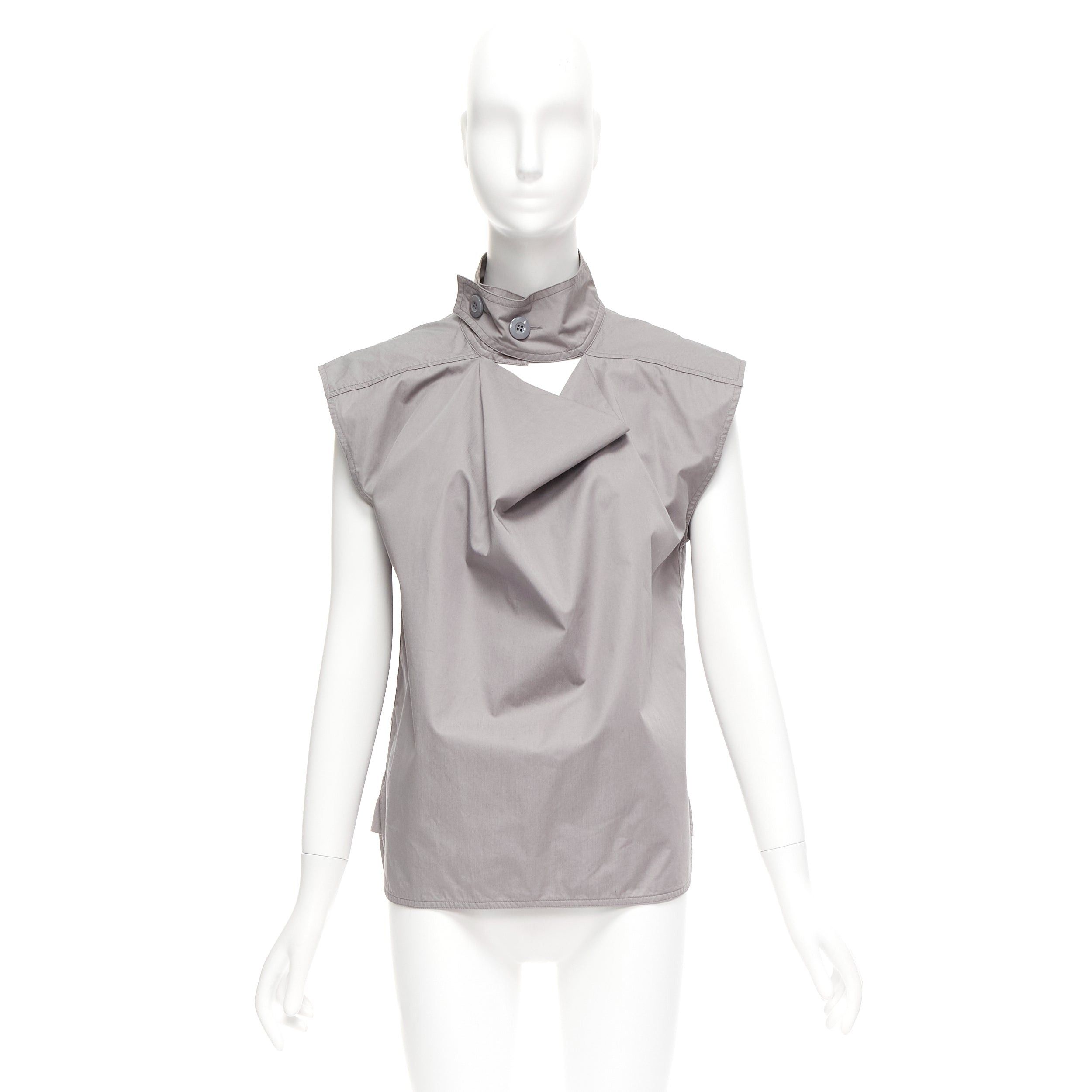 Marni MARNI grey cotton drape cut out collar utility collar boxy top IT36 XS Size XS / US 0-2 / IT 36-38 - 8 Thumbnail