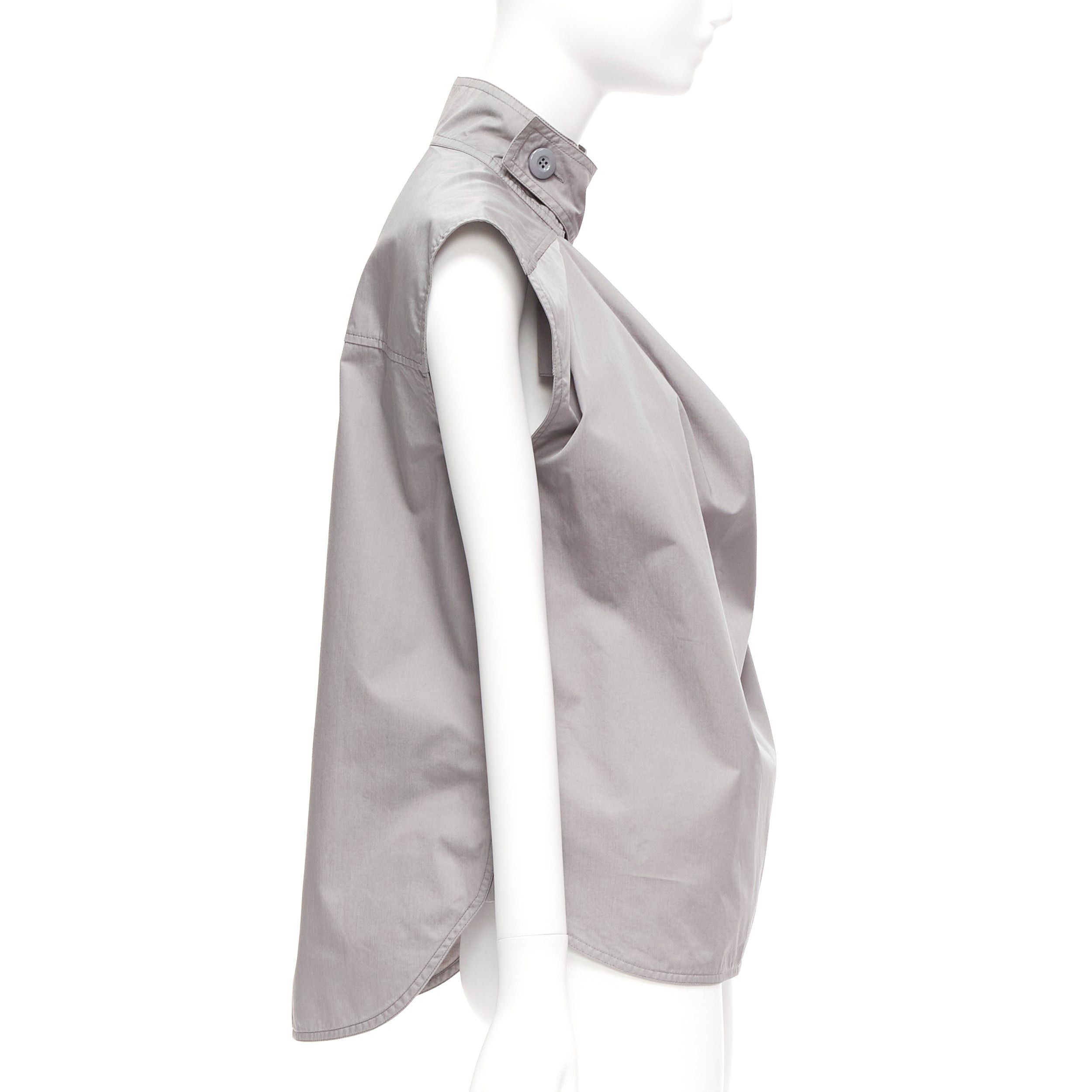Marni MARNI grey cotton drape cut out collar utility collar boxy top IT36 XS Size XS / US 0-2 / IT 36-38 - 4 Thumbnail