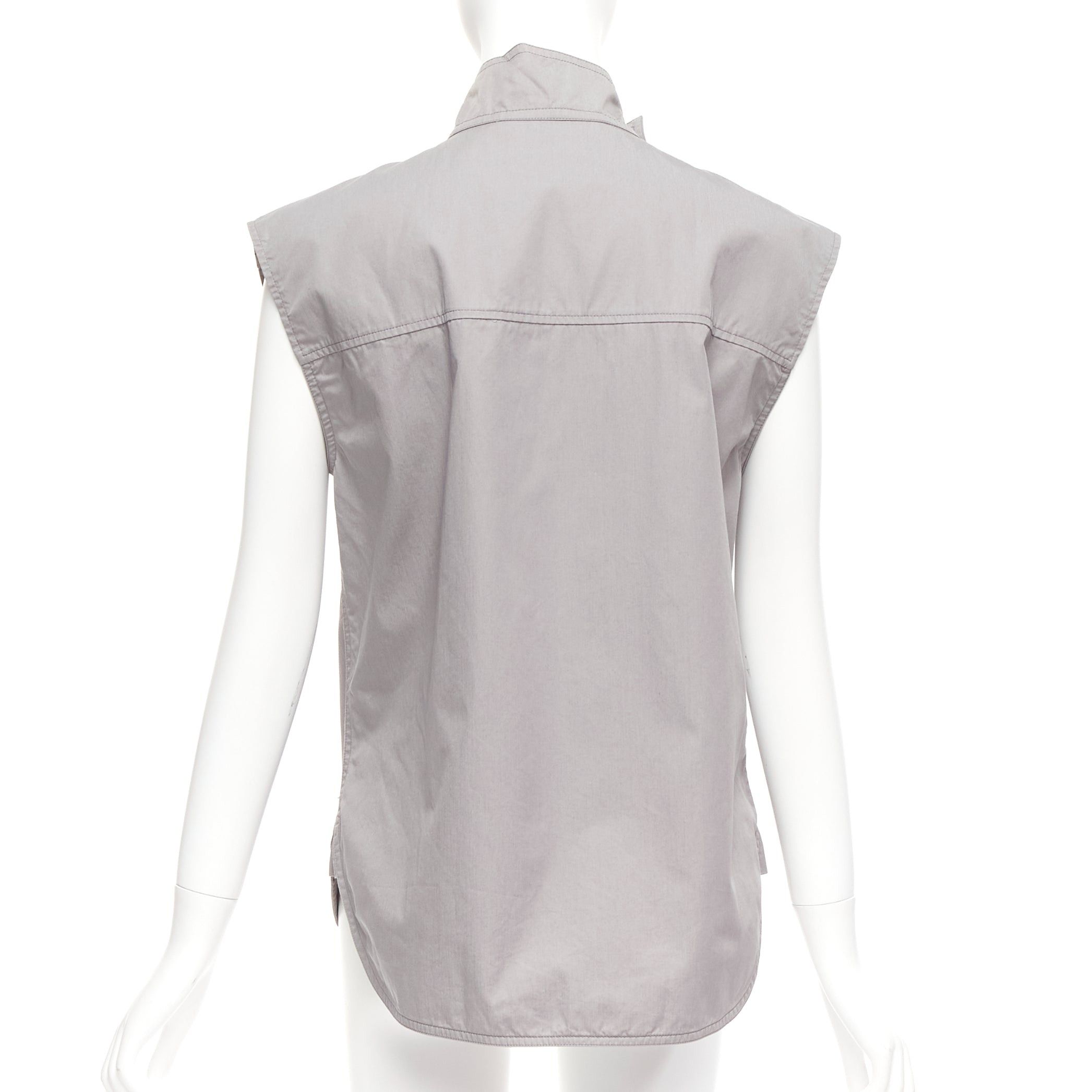 Marni MARNI grey cotton drape cut out collar utility collar boxy top IT36 XS Size XS / US 0-2 / IT 36-38 - 5 Thumbnail