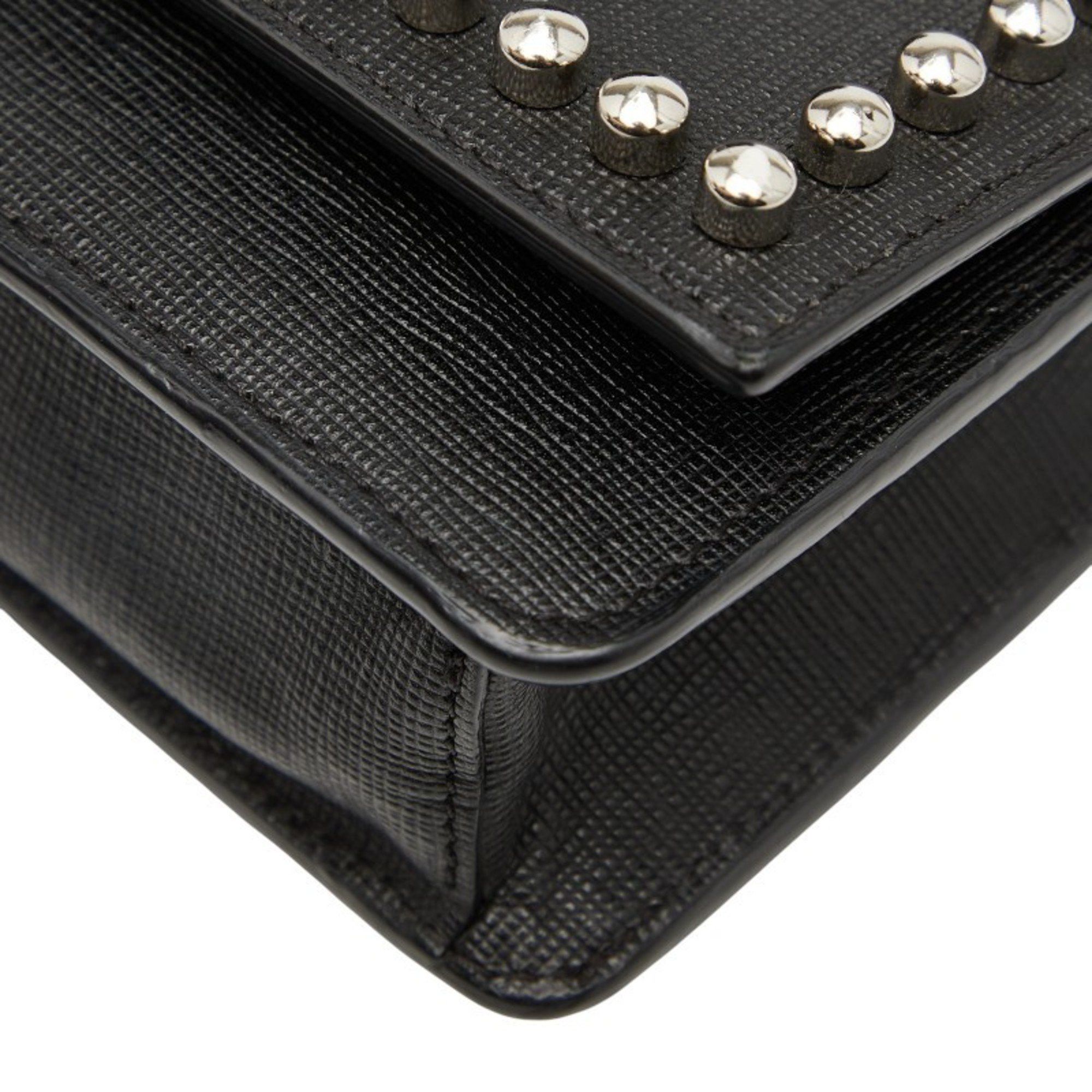Fendi FENDI Carlito Studded Chain Shoulder Bag/Wallet Bag 8M0346 Black Leather Women's Size ONE SIZE - 5 Thumbnail