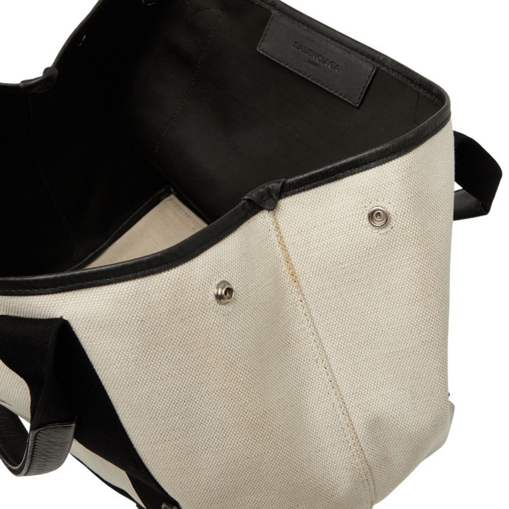 Balenciaga Balenciaga Navy Cabas Small Handbag 339933 in Beige and Black Canvas Leather. Women's. Size ONE SIZE - 8 Thumbnail