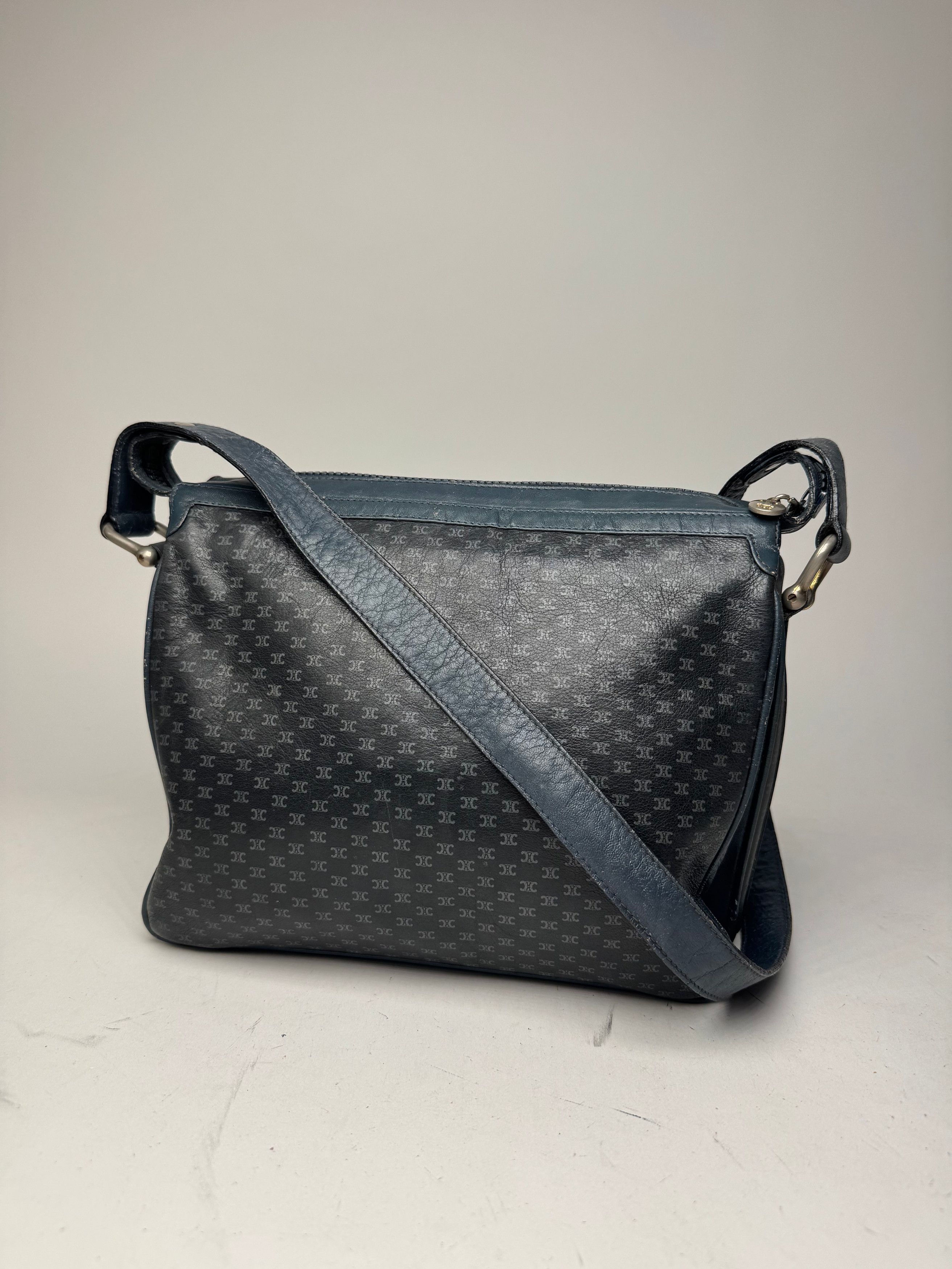 Celine Vintage Triomphe Monogram Leather Shoulder Bag navy Grey Size ONE SIZE - 2 Thumbnail