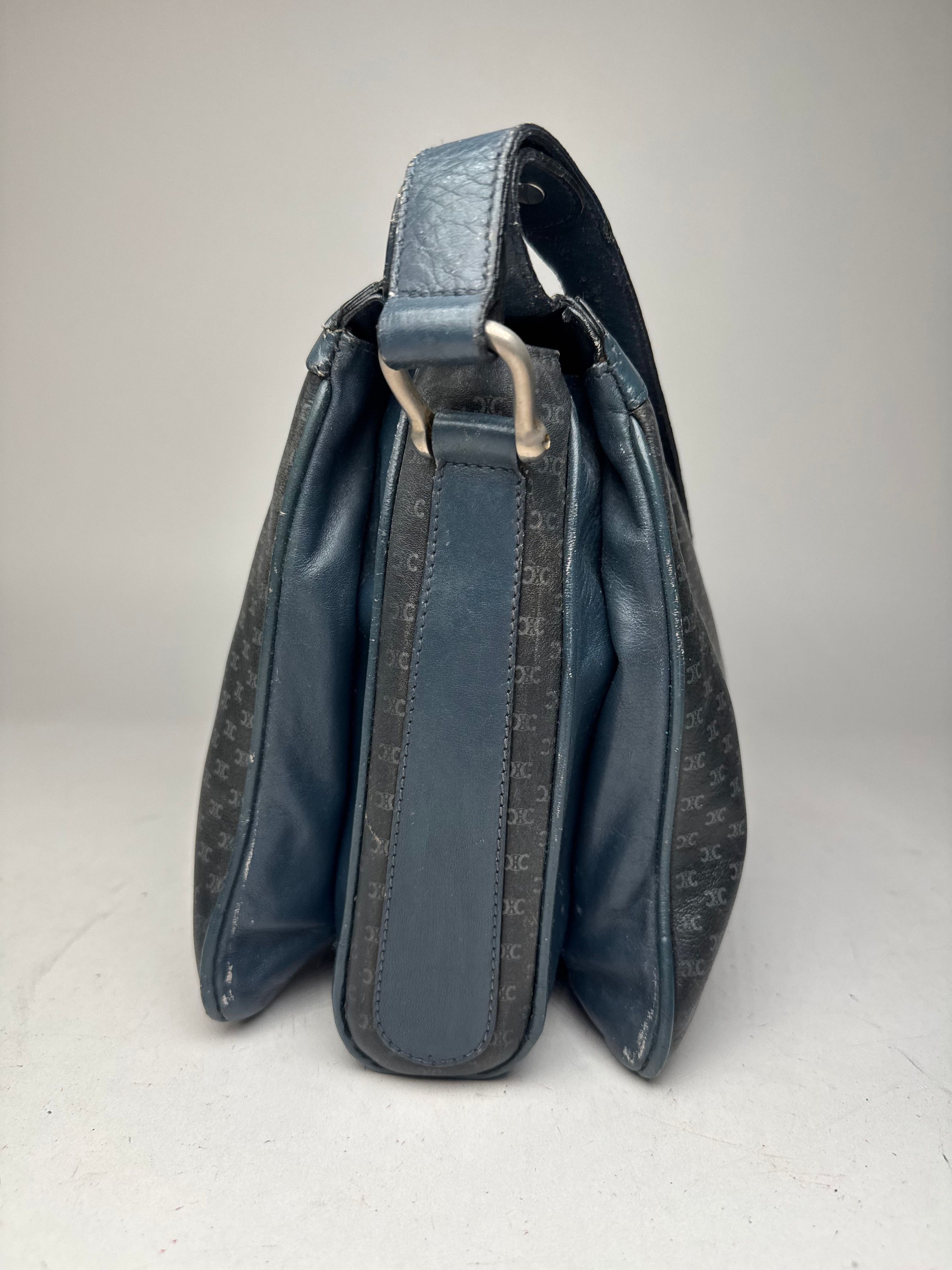 Celine Vintage Triomphe Monogram Leather Shoulder Bag navy Grey Size ONE SIZE - 7 Thumbnail