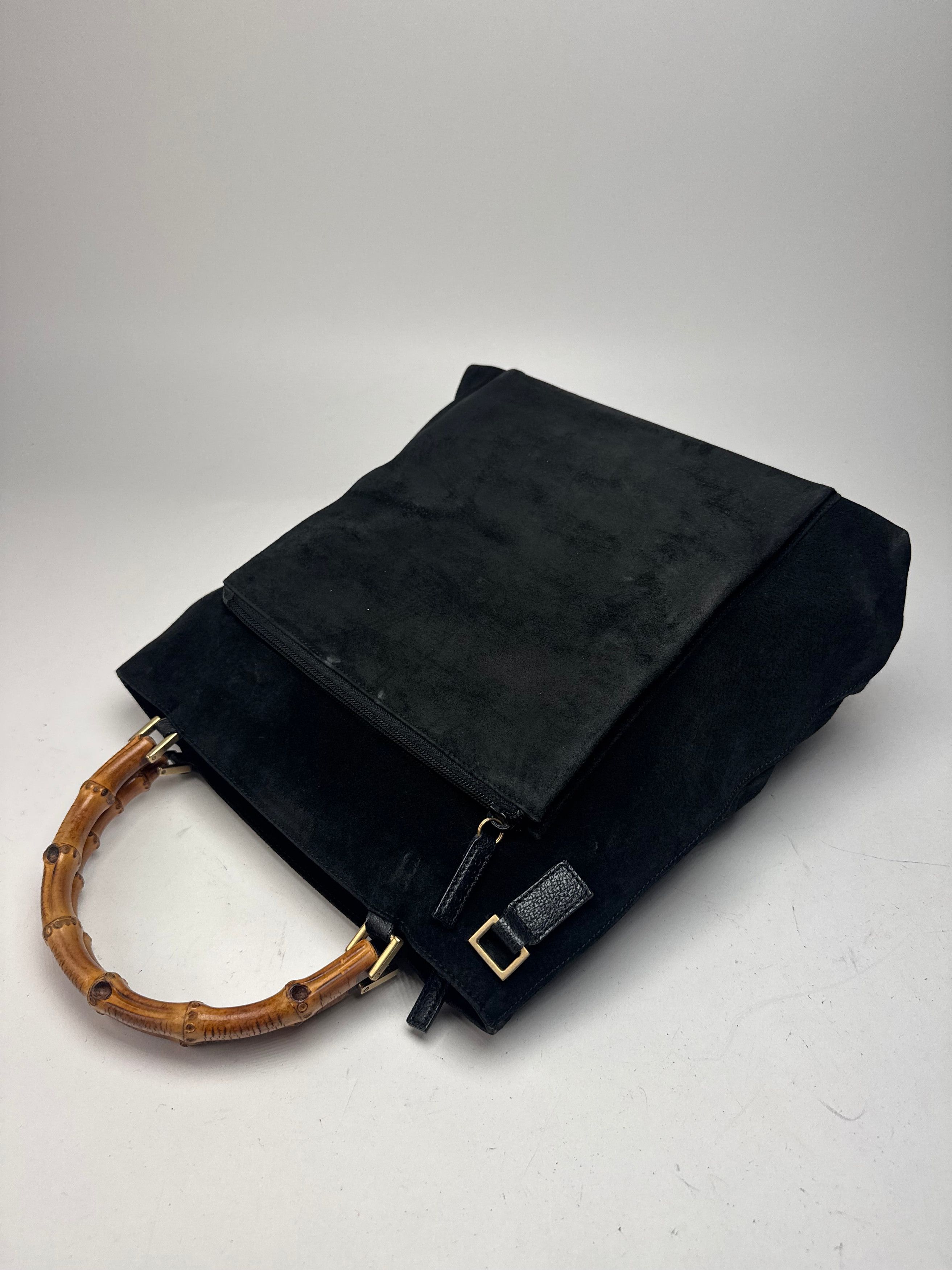 Gucci Vintage Bamboo Top Handle Suede Leather Bag black Size ONE SIZE - 9 Thumbnail