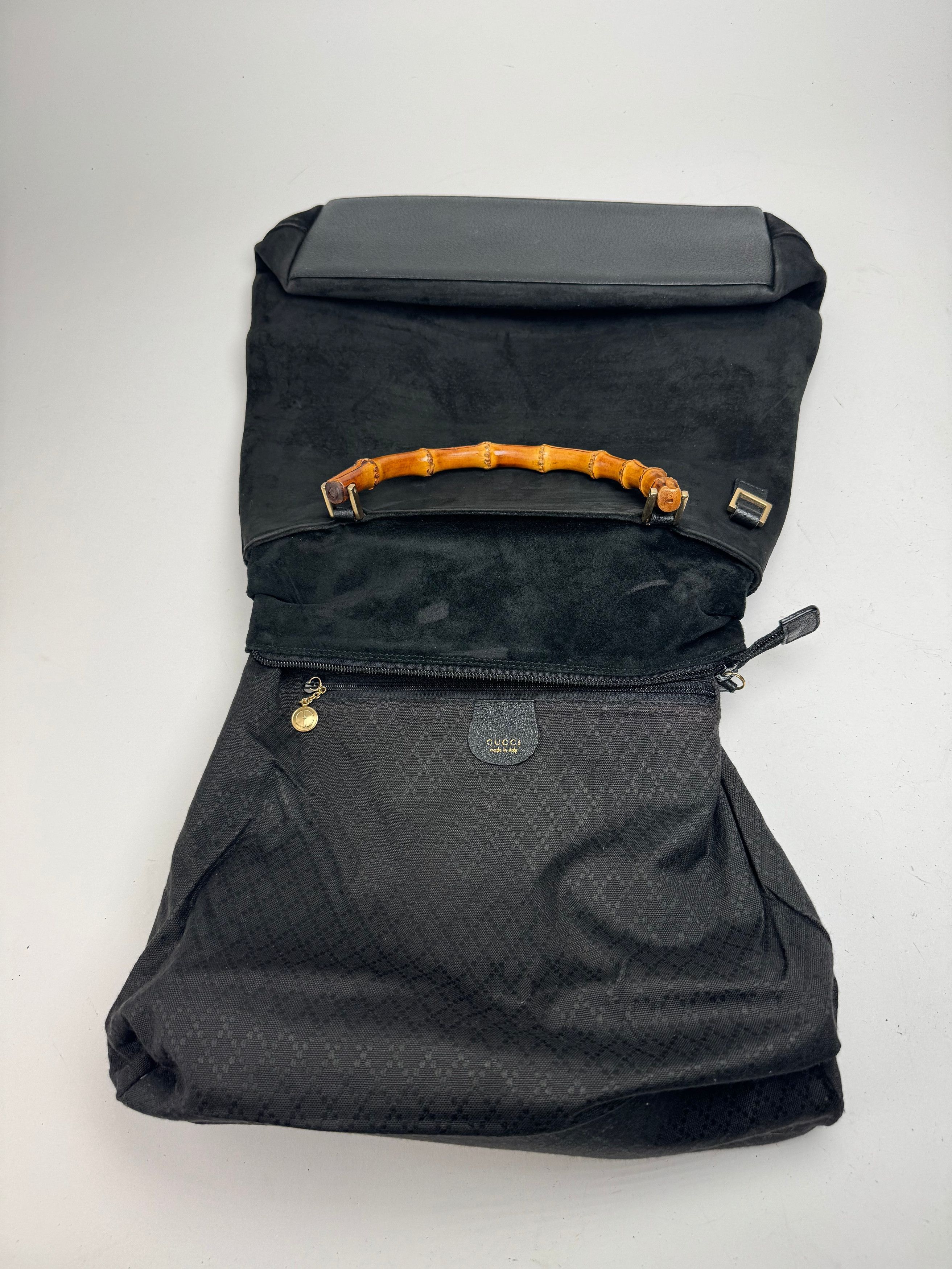 Gucci Vintage Bamboo Top Handle Suede Leather Bag black Size ONE SIZE - 3 Thumbnail