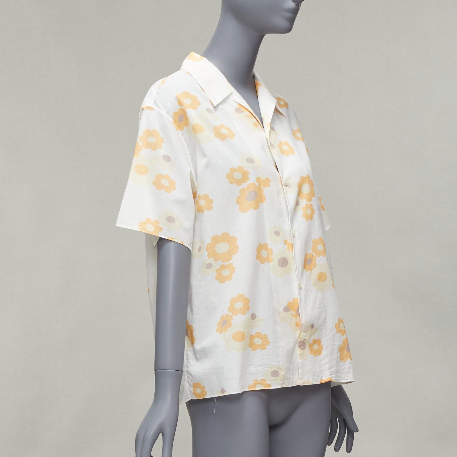 Marni MARNI white yellow cotton vintage floral print short sleeve boxy shirt IT38 XS Size XS / US 0-2 / IT 36-38 - 3 Thumbnail