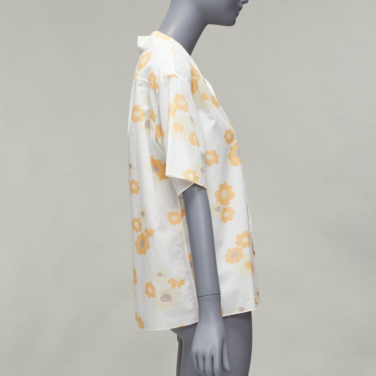 Marni MARNI white yellow cotton vintage floral print short sleeve boxy shirt IT38 XS Size XS / US 0-2 / IT 36-38 - 4 Thumbnail