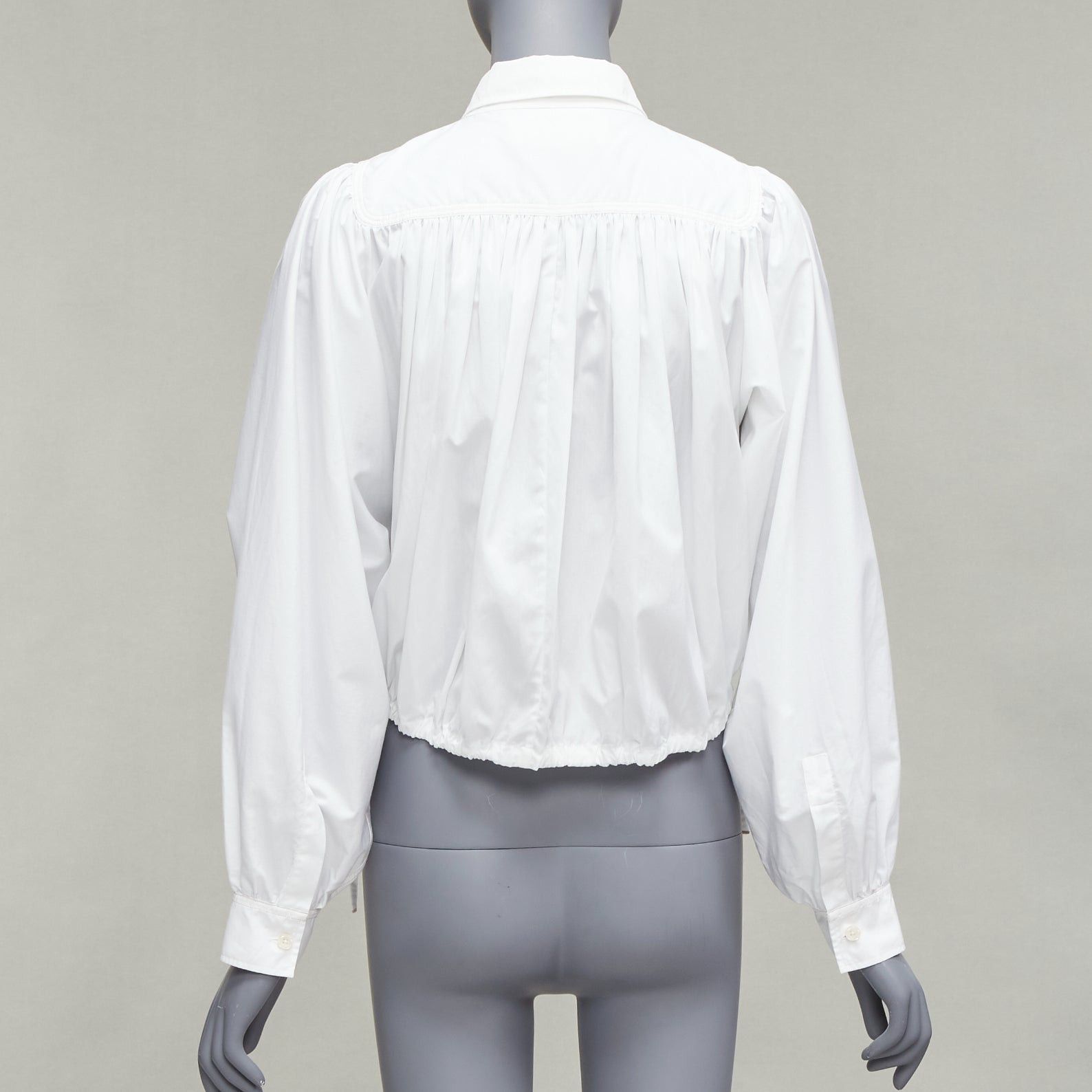 Marni MARNI white cotton drawstring hem puff sleeve cropped blouse IT36 XXS Size XS / US 0-2 / IT 36-38 - 5 Thumbnail