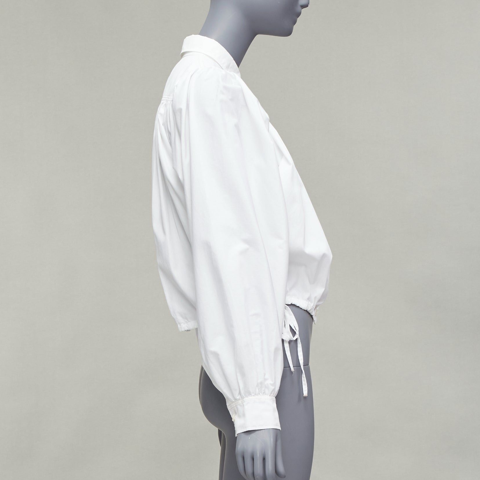 Marni MARNI white cotton drawstring hem puff sleeve cropped blouse IT36 XXS Size XS / US 0-2 / IT 36-38 - 4 Thumbnail