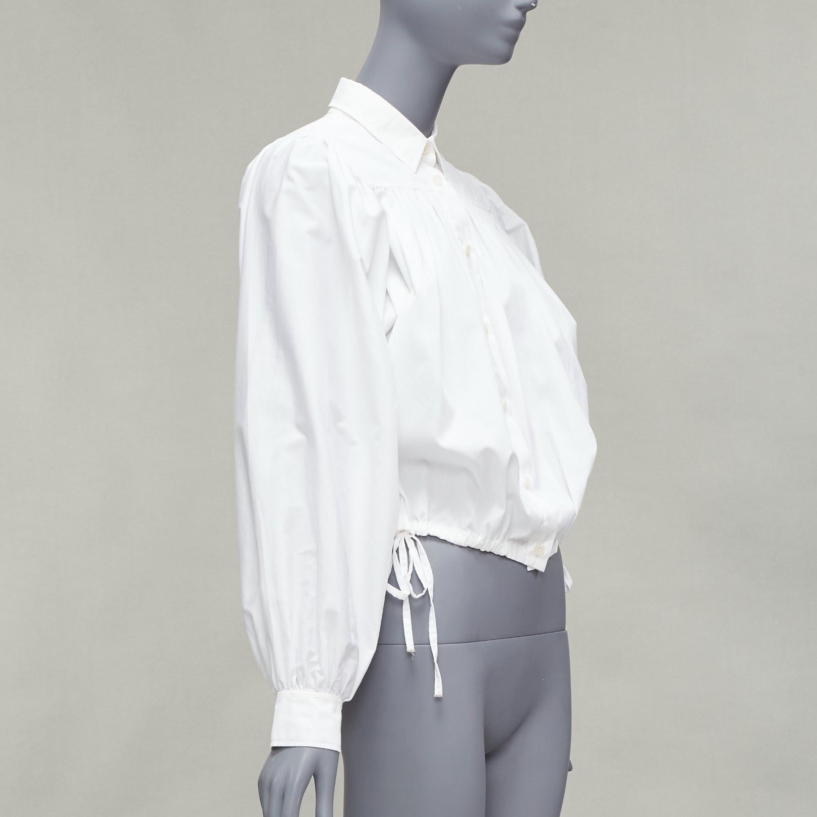 Marni MARNI white cotton drawstring hem puff sleeve cropped blouse IT36 XXS Size XS / US 0-2 / IT 36-38 - 3 Thumbnail