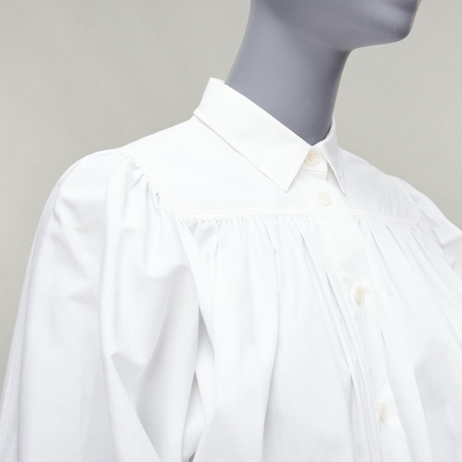 Marni MARNI white cotton drawstring hem puff sleeve cropped blouse IT36 XXS Size XS / US 0-2 / IT 36-38 - 2 Thumbnail