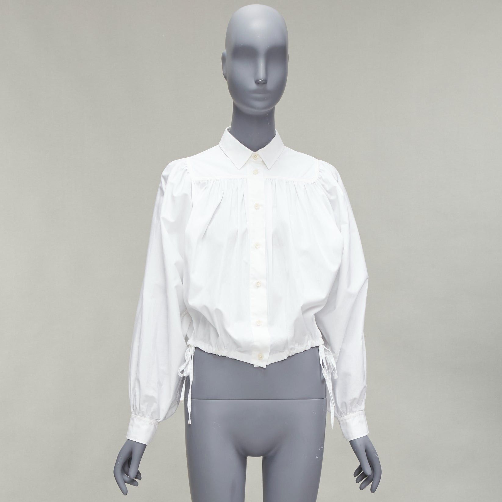 Marni MARNI white cotton drawstring hem puff sleeve cropped blouse IT36 XXS Size XS / US 0-2 / IT 36-38 - 9 Thumbnail