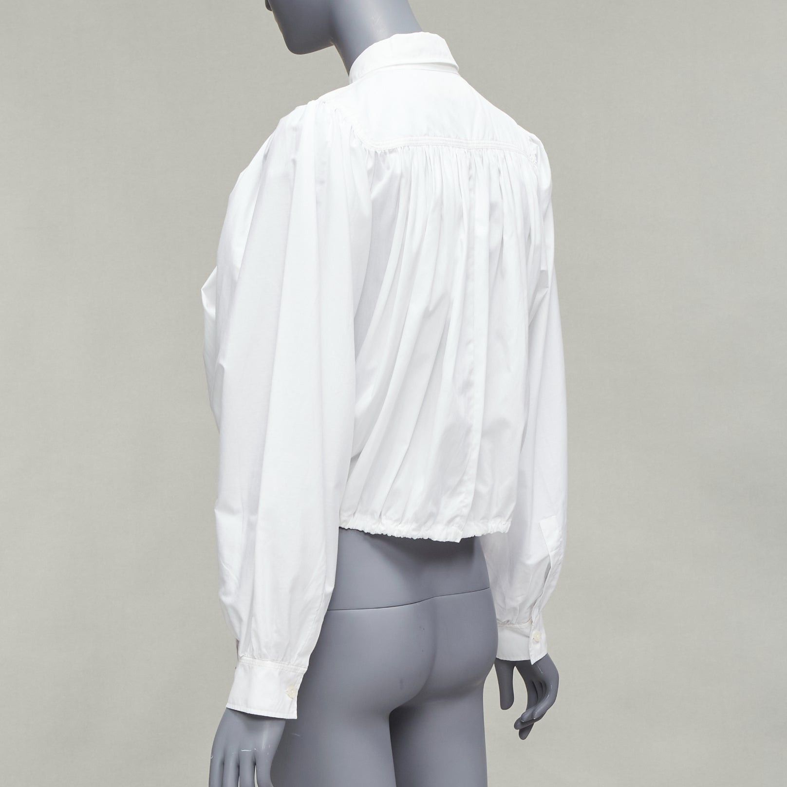 Marni MARNI white cotton drawstring hem puff sleeve cropped blouse IT36 XXS Size XS / US 0-2 / IT 36-38 - 6 Thumbnail