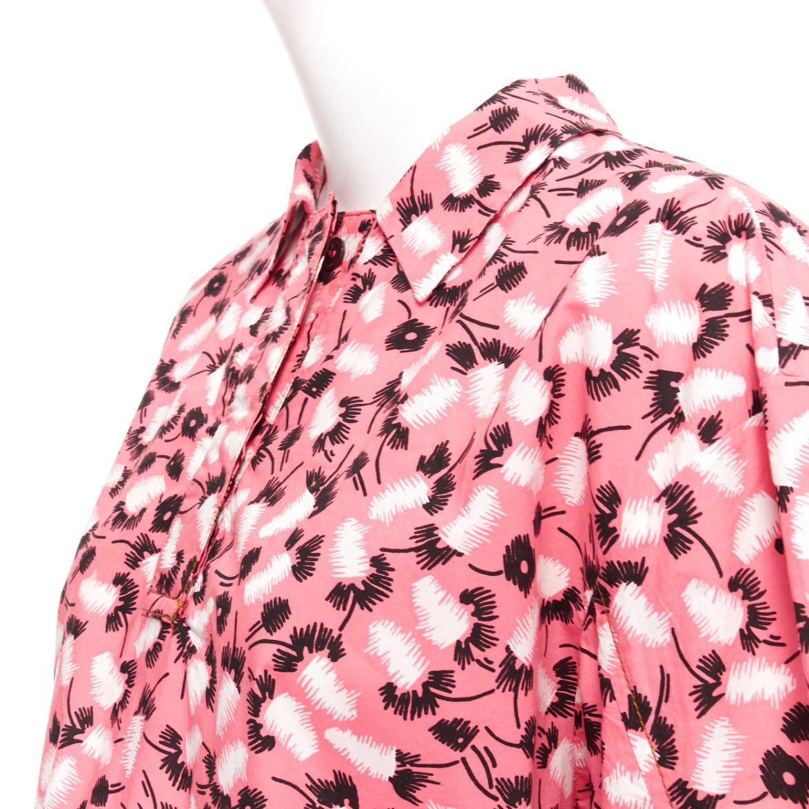 Marni MARNI 100% cotton pink black white feather print boxy shirt IT38 XS Size XS / US 0-2 / IT 36-38 - 7 Thumbnail