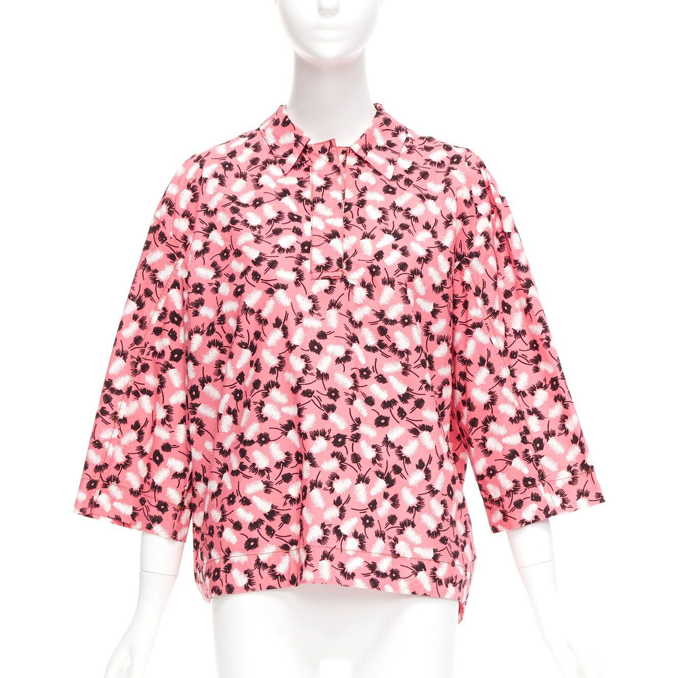Marni MARNI 100% cotton pink black white feather print boxy shirt IT38 XS Size XS / US 0-2 / IT 36-38 - 3 Thumbnail