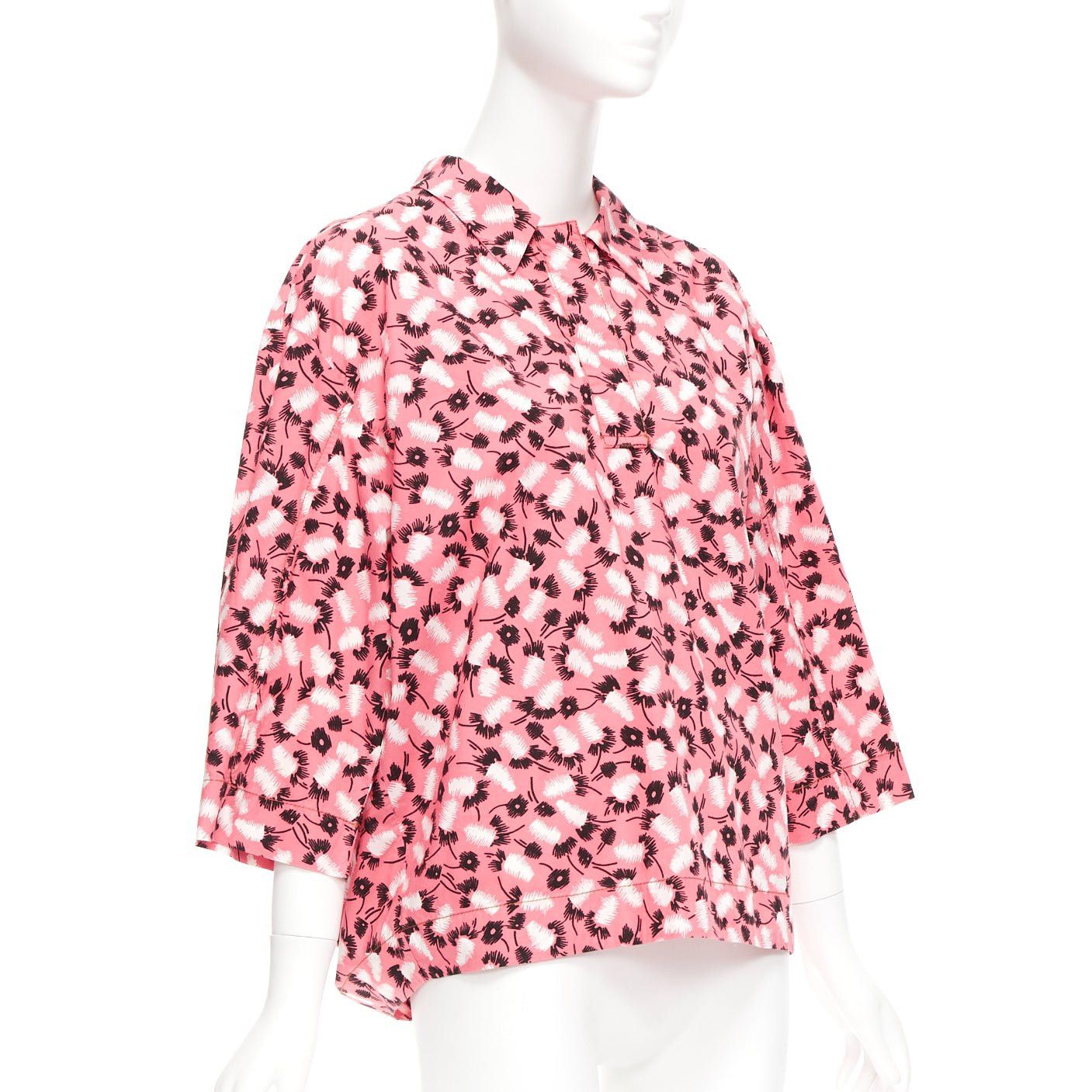 Marni MARNI 100% cotton pink black white feather print boxy shirt IT38 XS Size XS / US 0-2 / IT 36-38 - 4 Thumbnail
