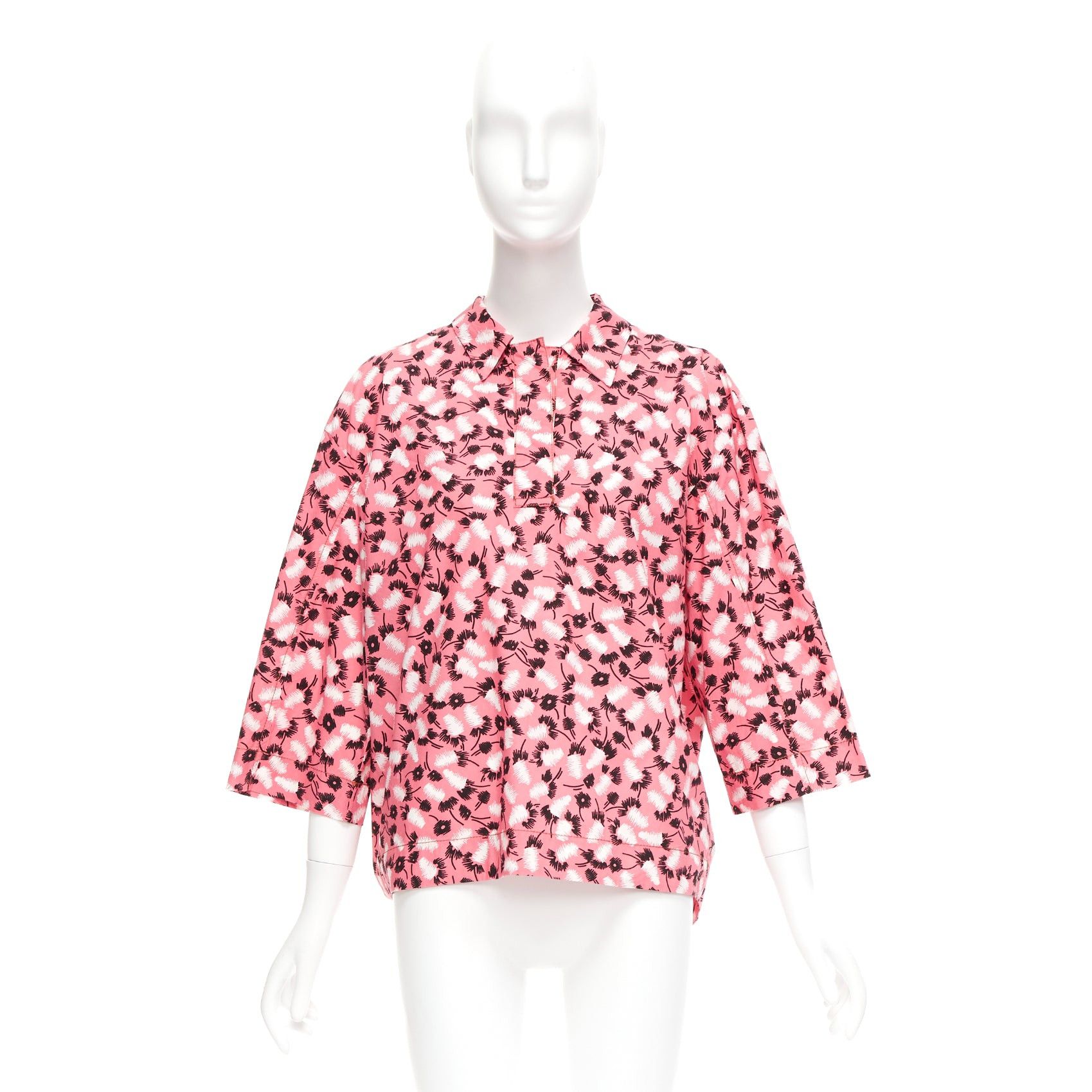 Marni MARNI 100% cotton pink black white feather print boxy shirt IT38 XS Size XS / US 0-2 / IT 36-38 - 9 Thumbnail