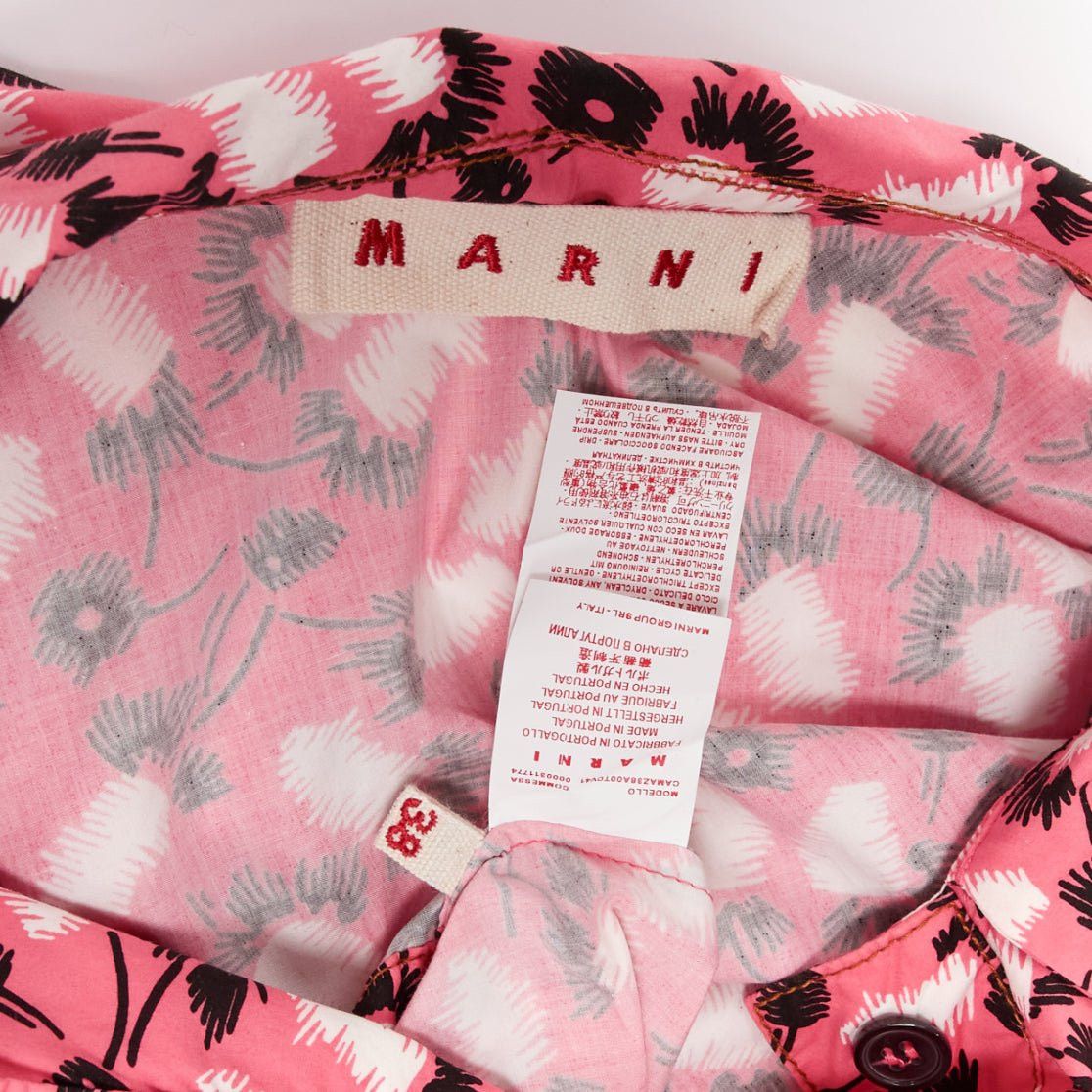 Marni MARNI 100% cotton pink black white feather print boxy shirt IT38 XS Size XS / US 0-2 / IT 36-38 - 8 Thumbnail