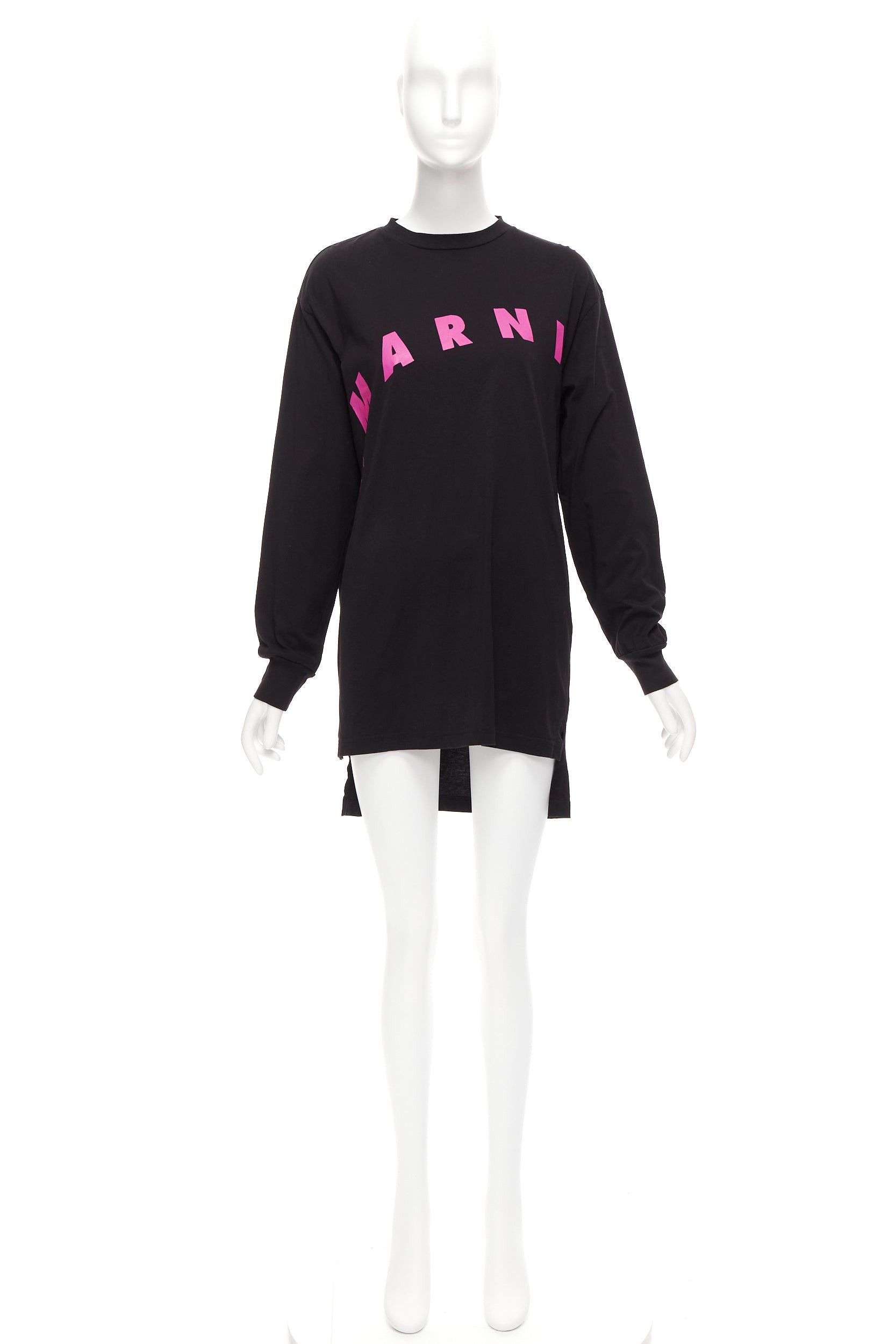 Marni MARNI black pink logo print long sleeve crew neck sweater dress IT38 XS Size XS / US 0-2 / IT 36-38 - 9 Thumbnail
