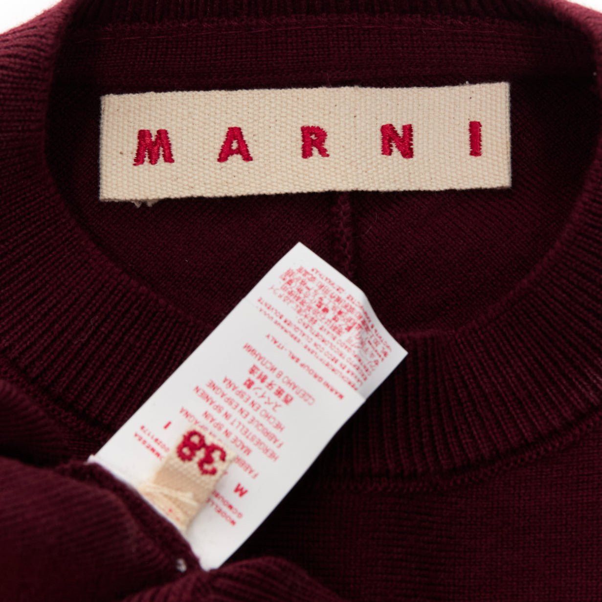 Marni MARNI 100% wool burgundy crop back batwing boxy sweater IT38 S Size XS / US 0-2 / IT 36-38 - 8 Thumbnail