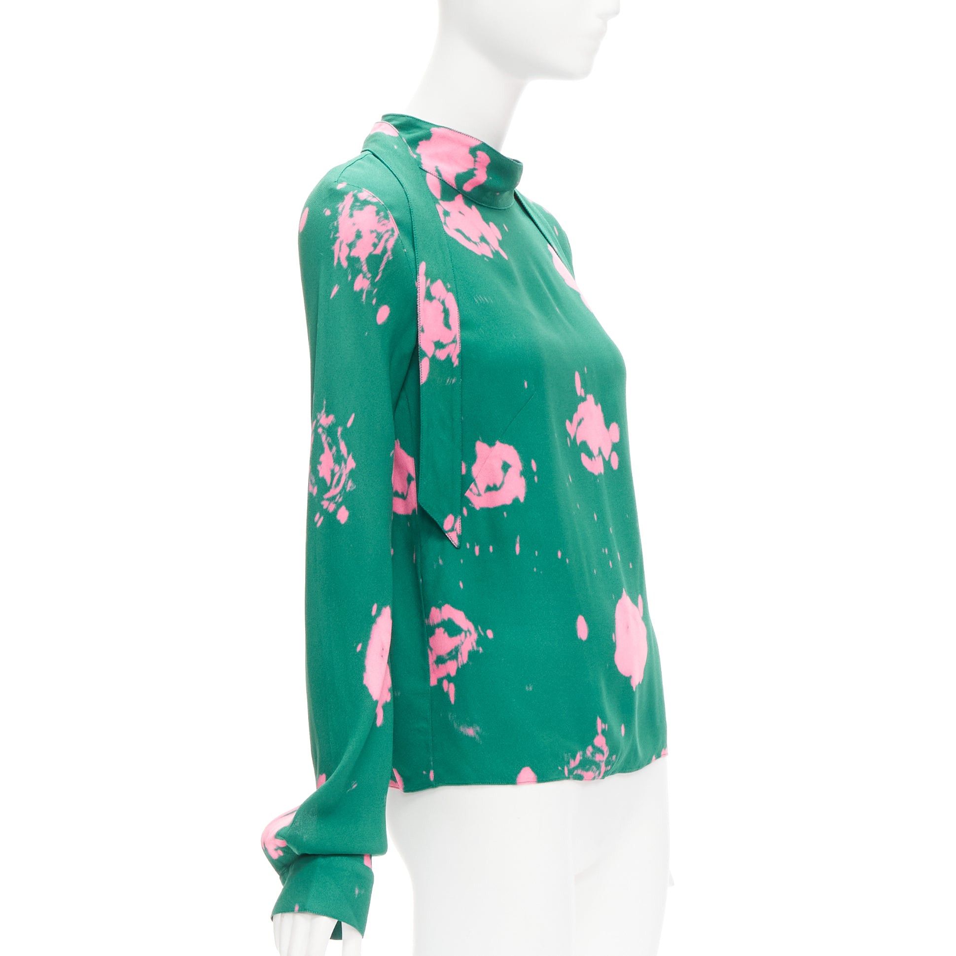 Marni MARNI green pink splatter tie dye print tie neck long sleeve blouse IT38 XS Size XS / US 0-2 / IT 36-38 - 3 Thumbnail