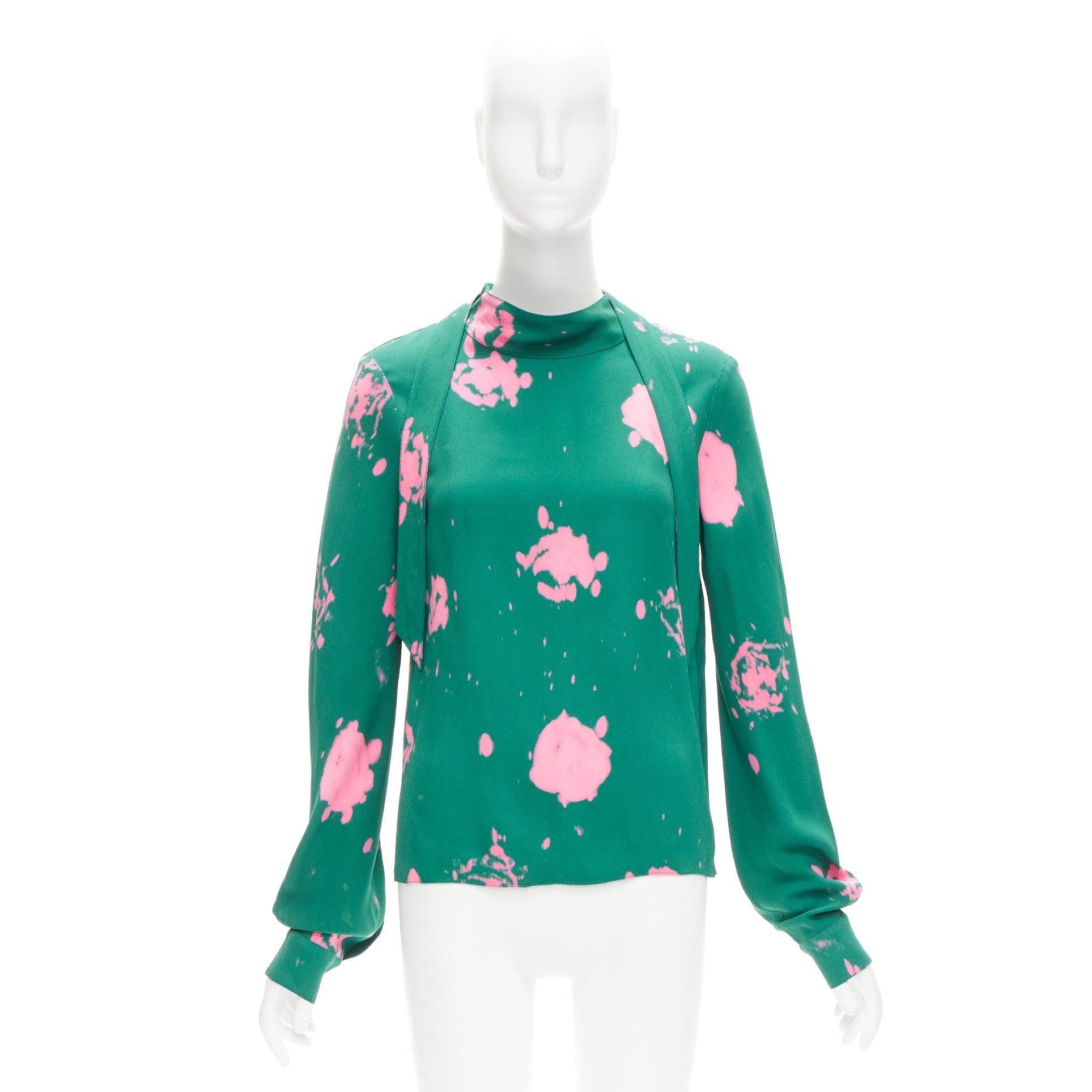Marni MARNI green pink splatter tie dye print tie neck long sleeve blouse IT38 XS Size XS / US 0-2 / IT 36-38 - 9 Thumbnail