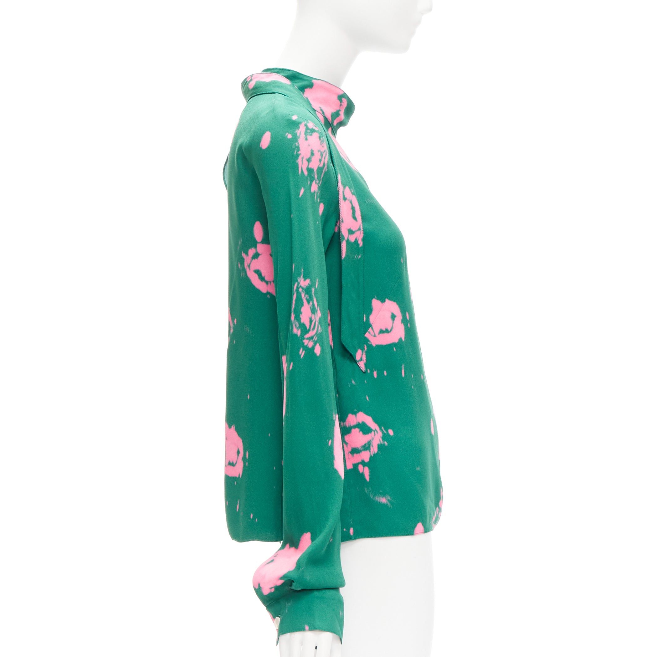 Marni MARNI green pink splatter tie dye print tie neck long sleeve blouse IT38 XS Size XS / US 0-2 / IT 36-38 - 4 Thumbnail
